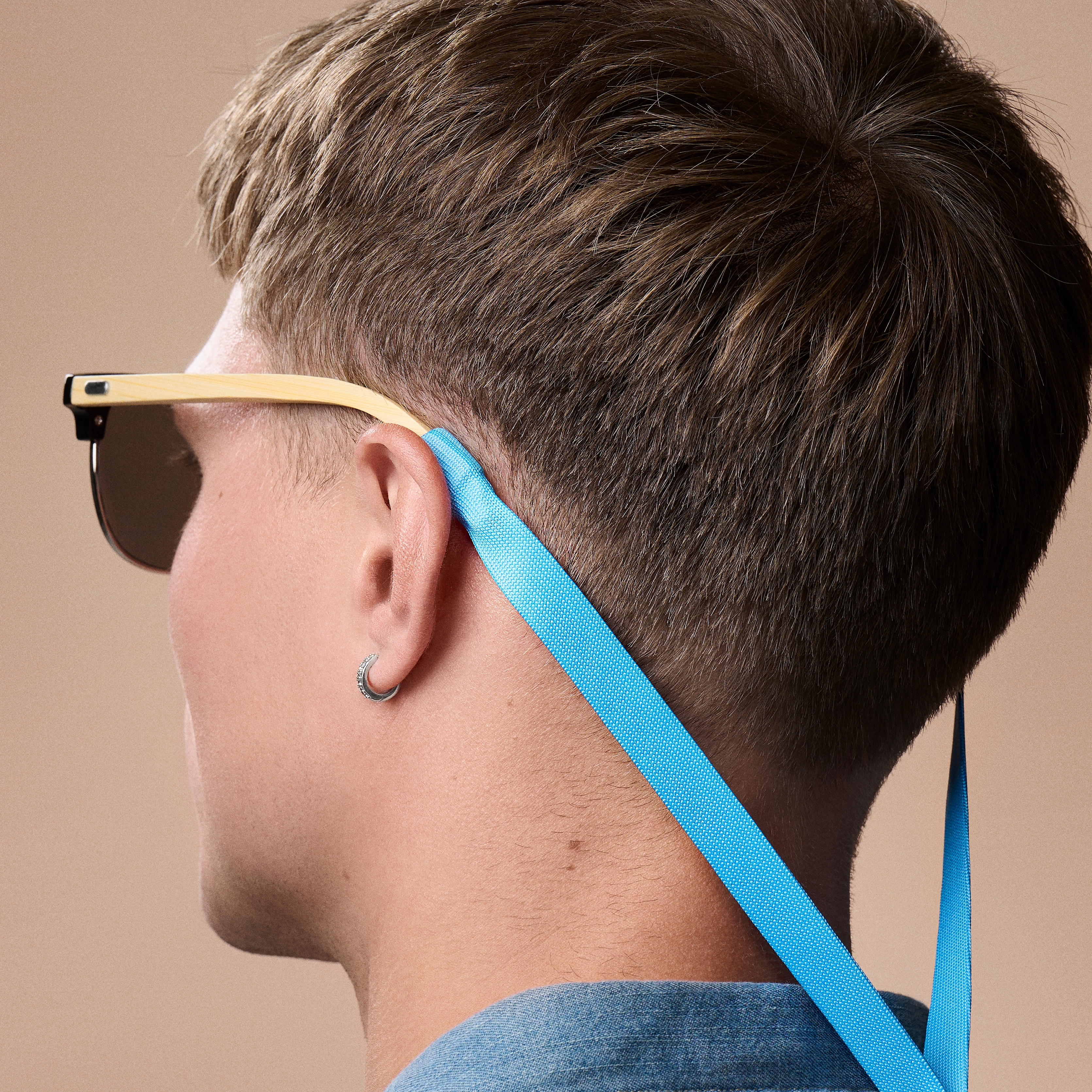 Cinturino ampio per occhiali da sole in pelle e blu - 2