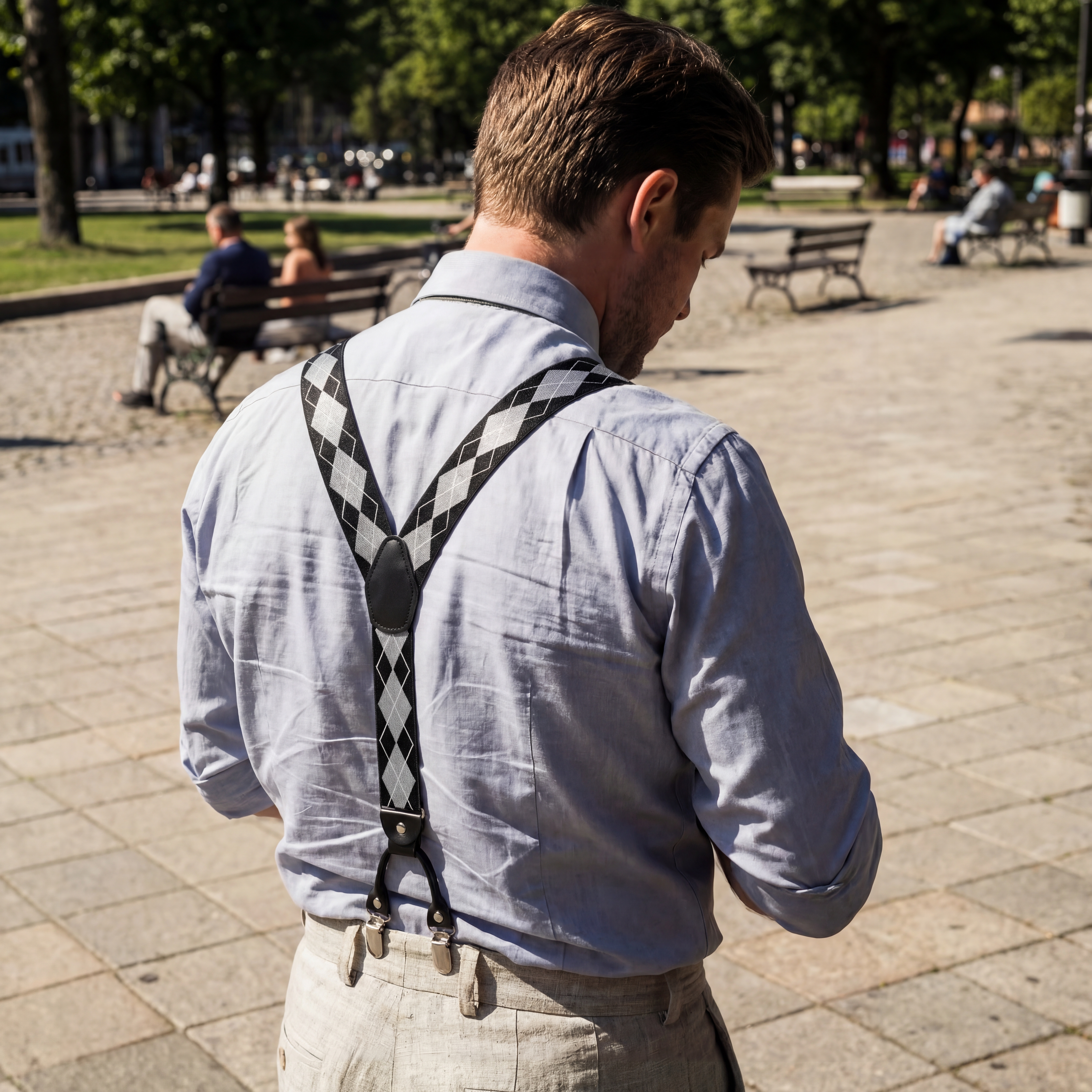 Vexel | Grey Large Diamond-Patterned Suspenders - 5