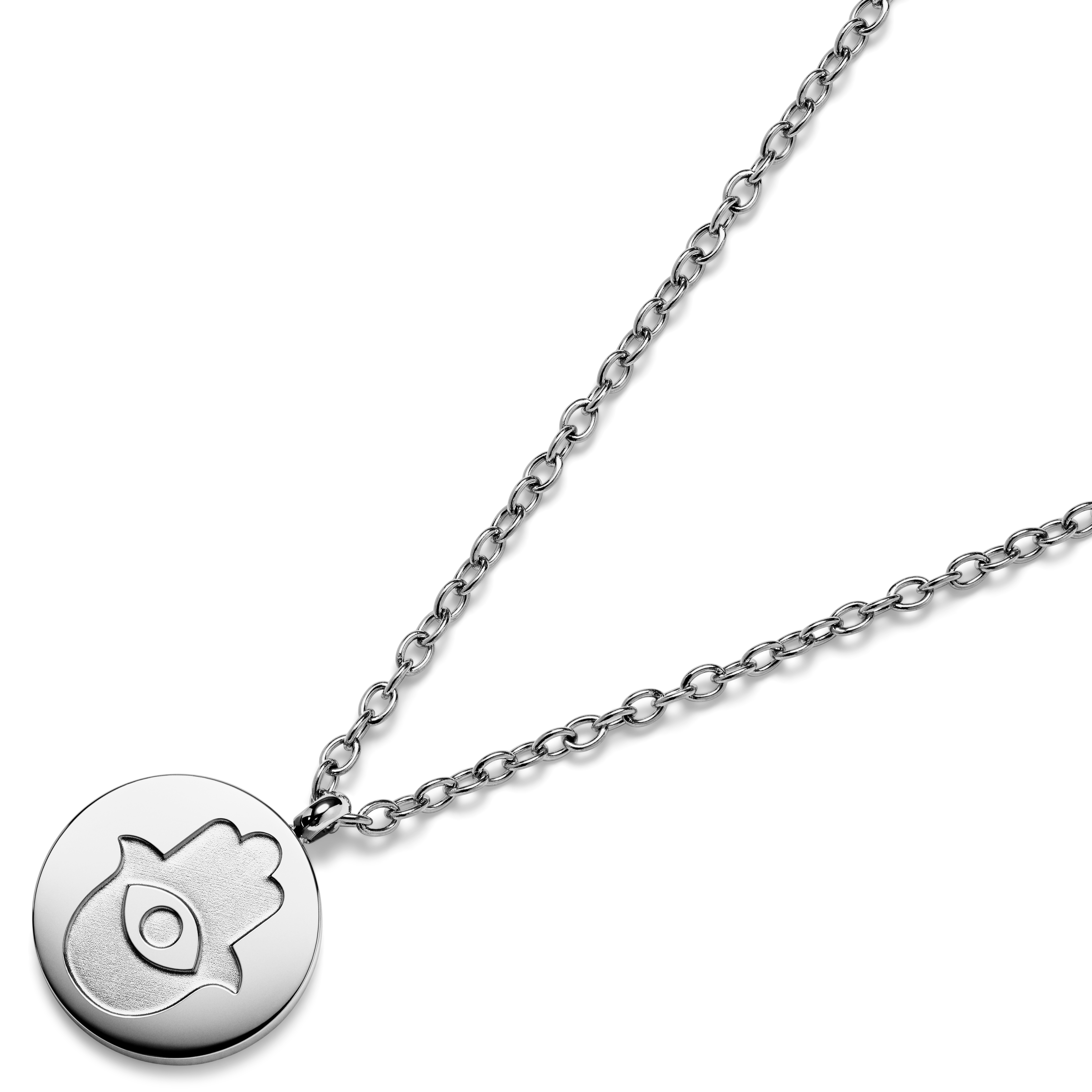 Unity | Silver-tone Stainless Steel Hamsa Hand Circle Necklace - 4