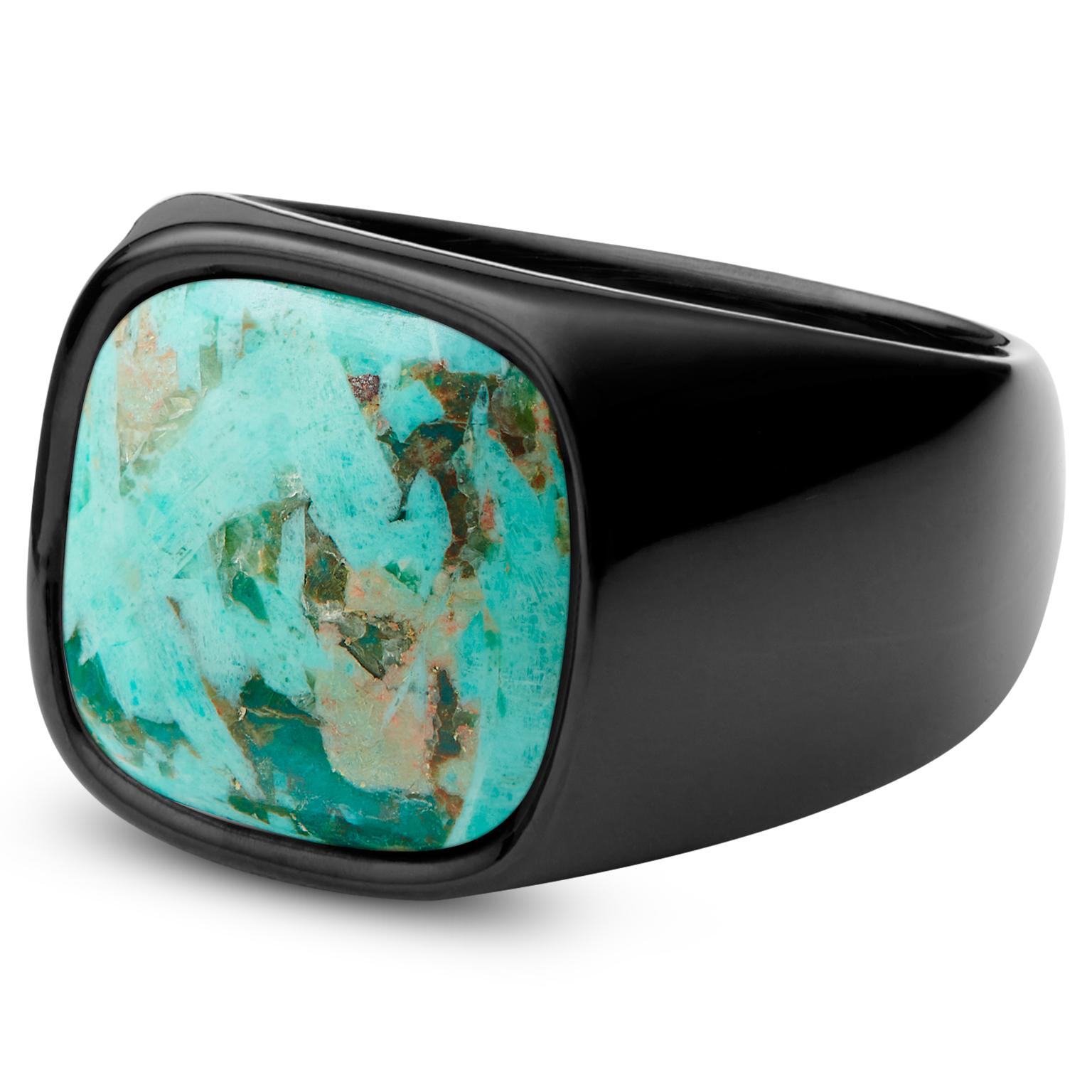 Gravel | Gunmetal Stainless Steel & Chrysocolla Signet Ring Gravel | Gunmetal Stainless Steel & Chrysocolla Signet Ring