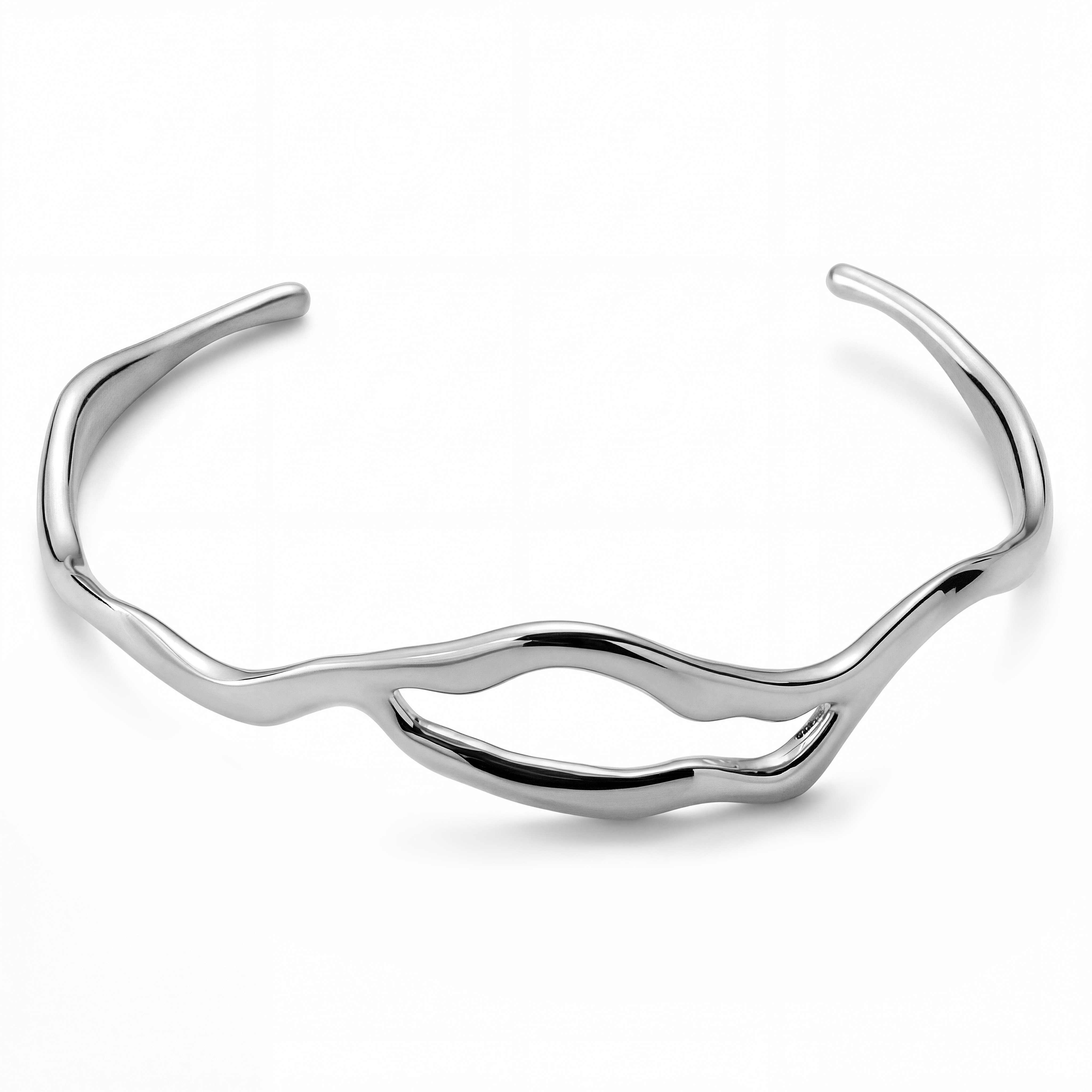 Magma | 15mm Silver‑Tone Stainless Steel Wavy Cuff Bracelet