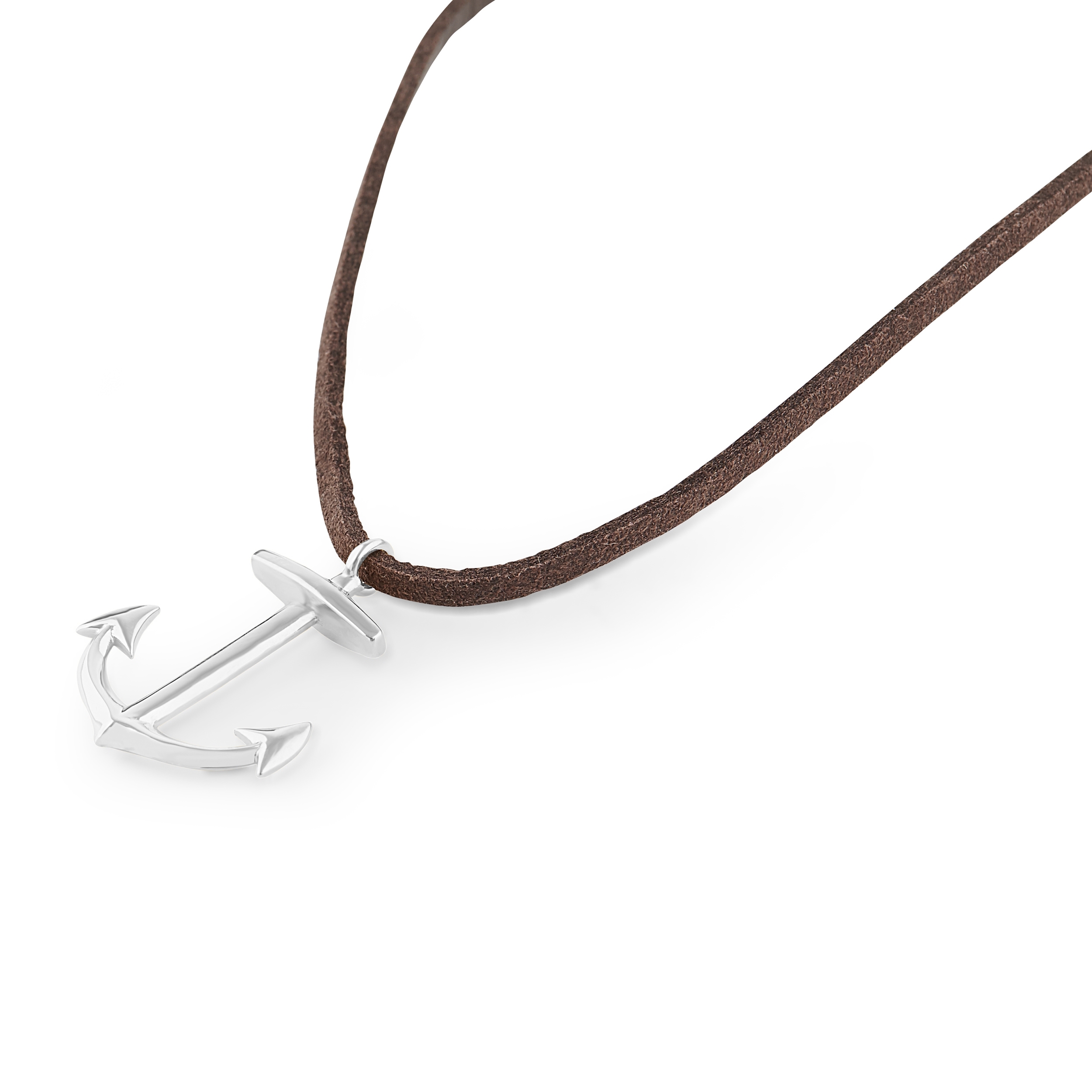 Silver-Tone Anchor Leather Cord Iconic Necklace  - 2