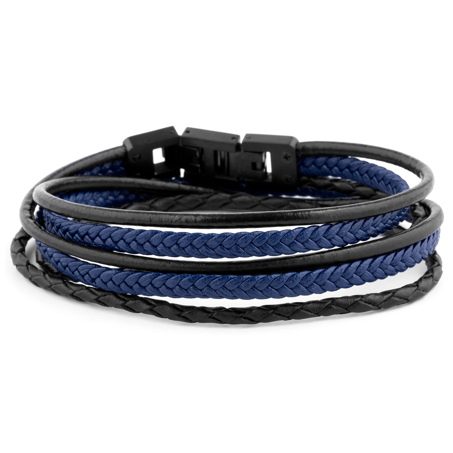 Pulsera de cuero en negro y azul Roy Pulsera de cuero en negro y azul Roy