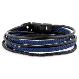 Roy | Black & Blue Leather Cord Wrap Bracelet