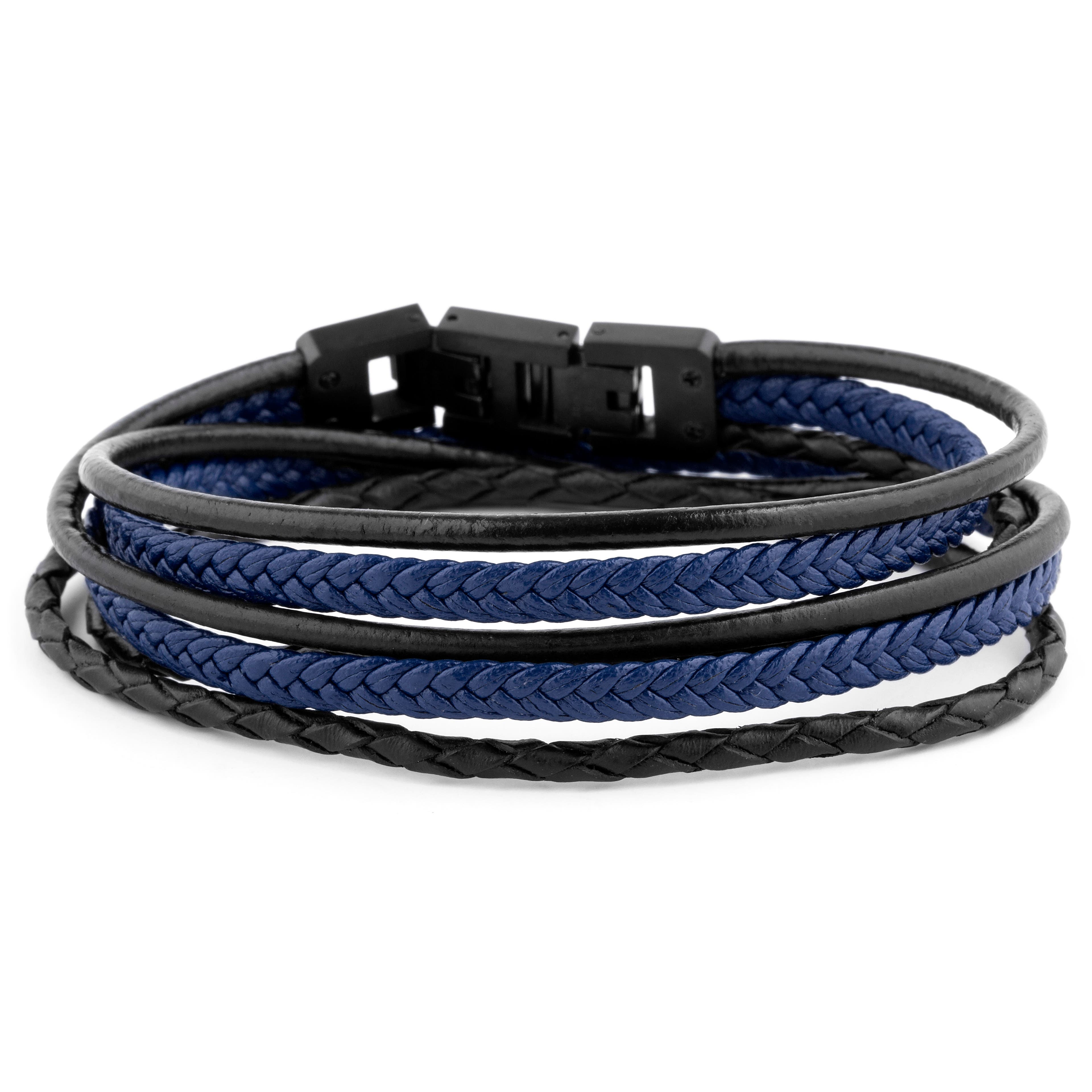 Bracelet Roy en cuir noir et bleu 