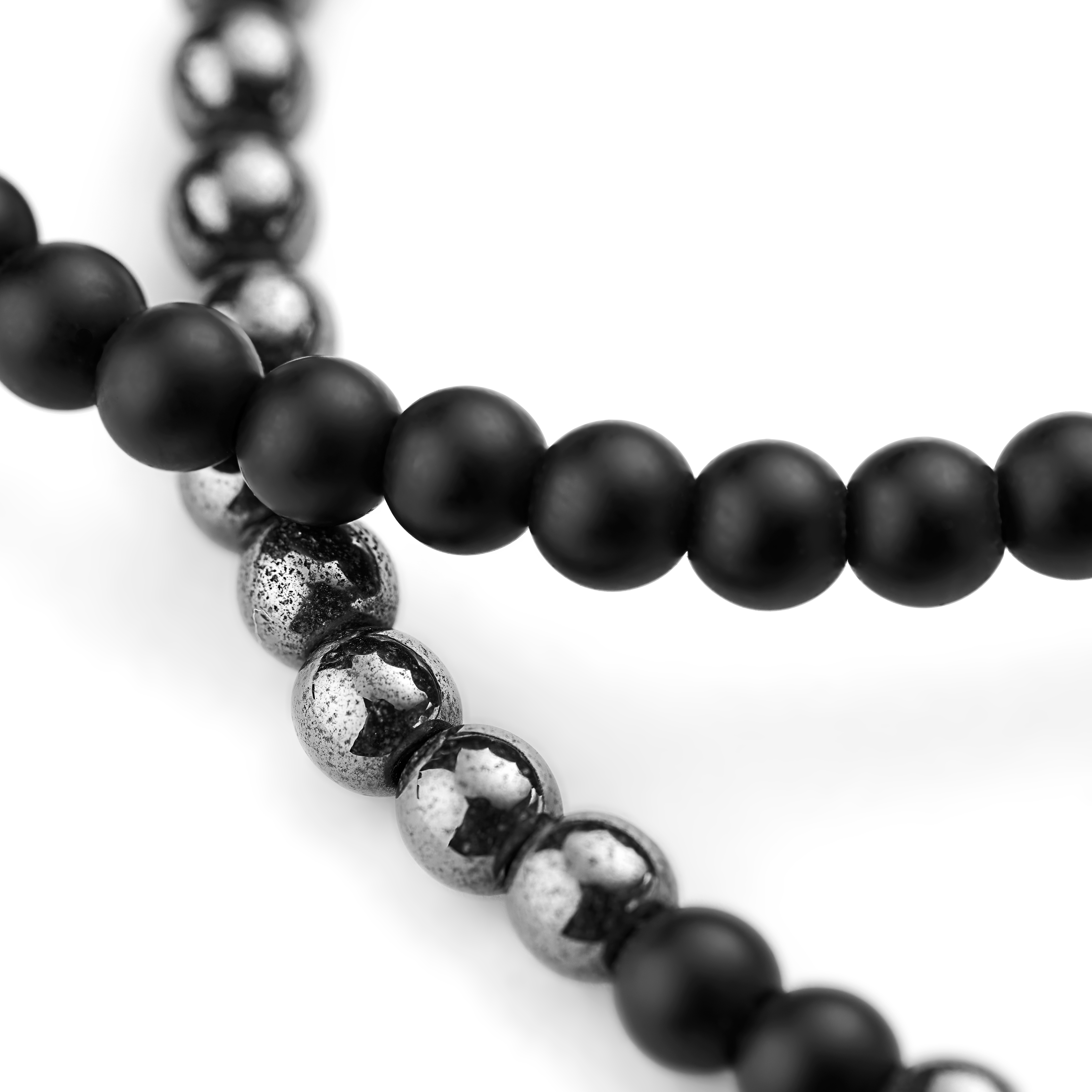 Armbandspaket med Tunn Matt Onyx och Hematitpärlor - 3