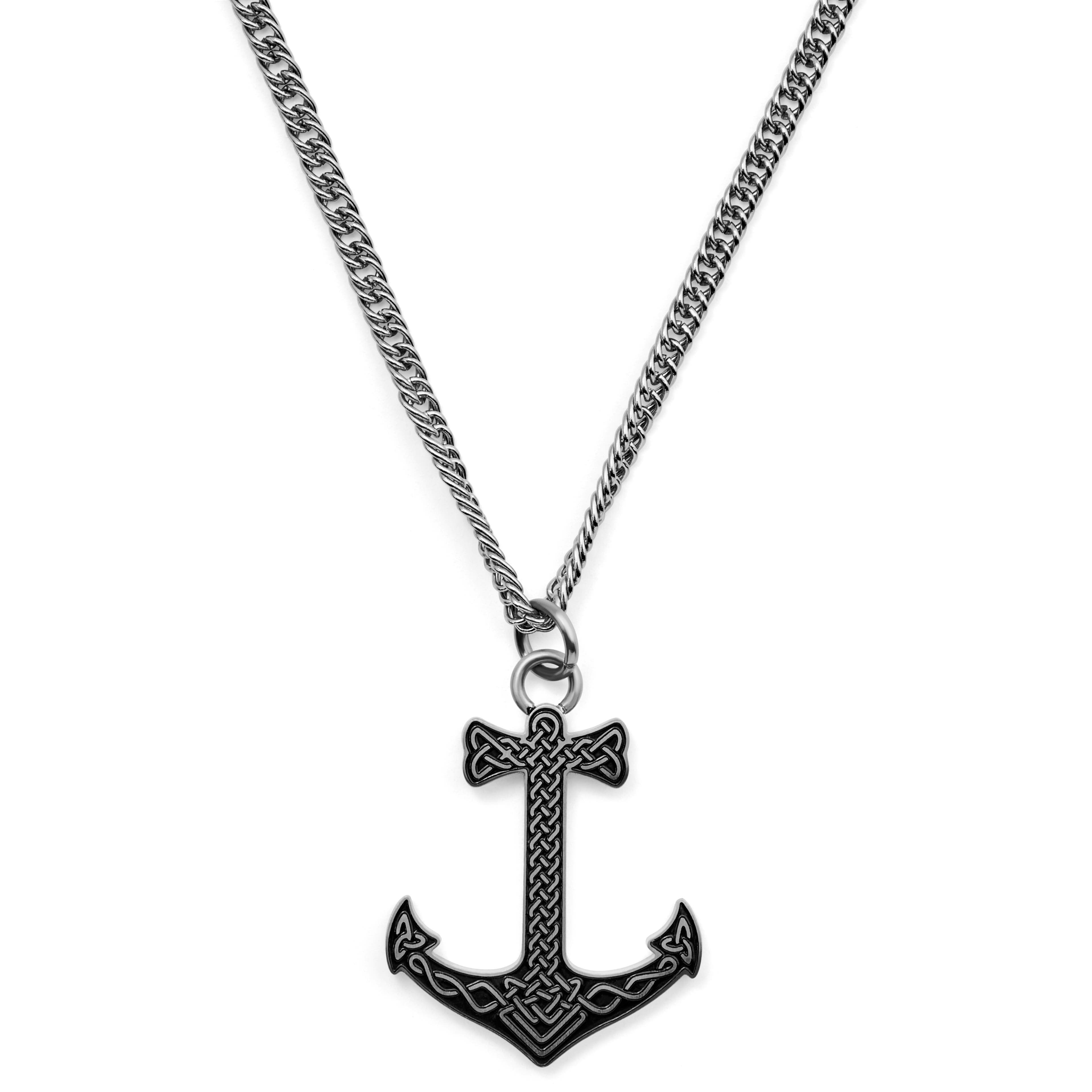 Gravel | Silver-Tone Stainless Steel Anchor & Black Cord Necklace