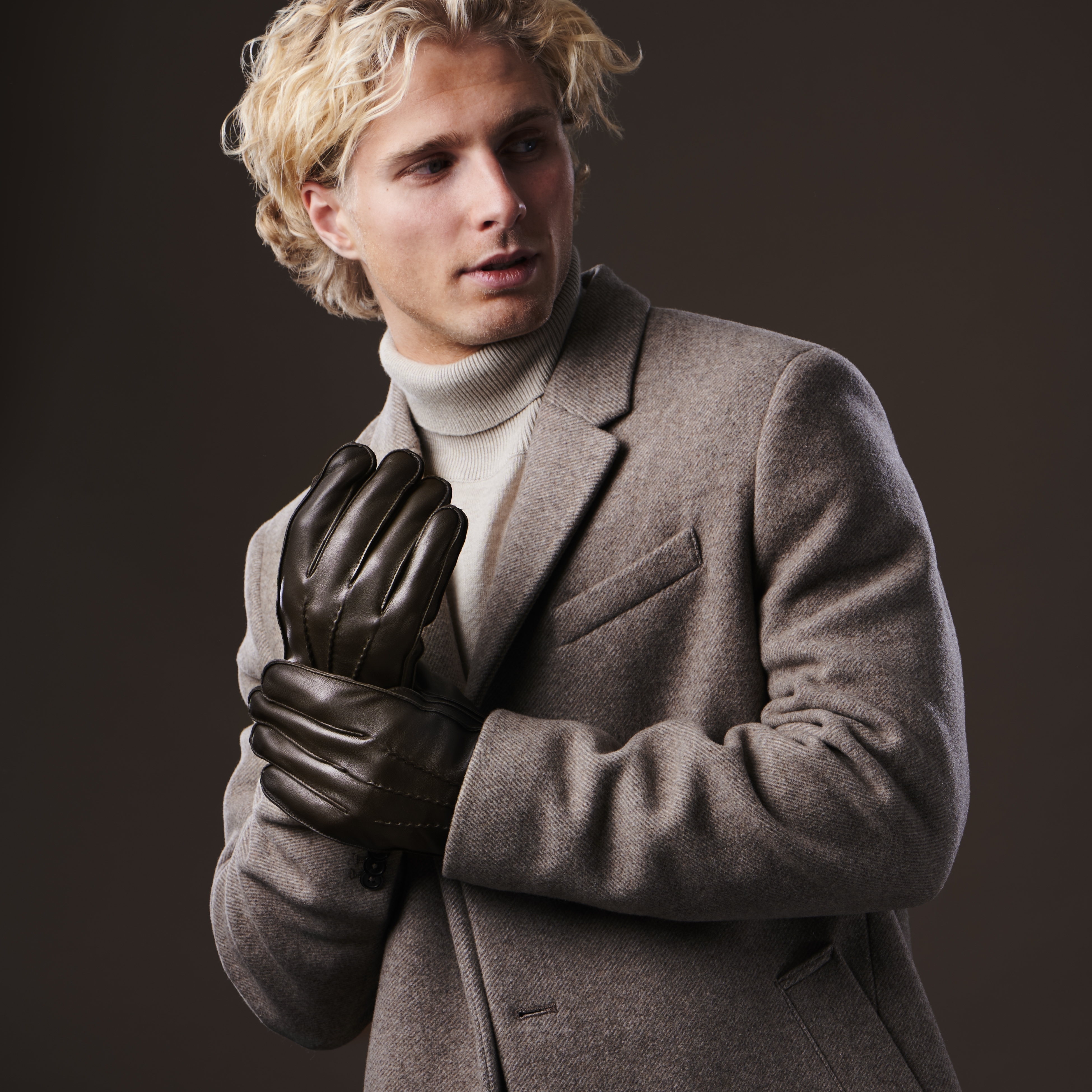 Sweater Cuffed Dark Brown Touchscreen Compatible Sheep Leather Gloves - 4