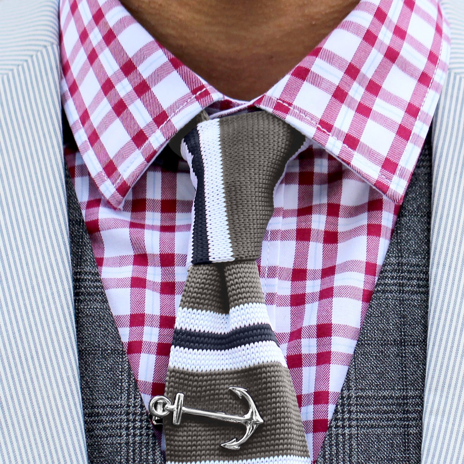 Grey & Blue Knitted Tie - 3