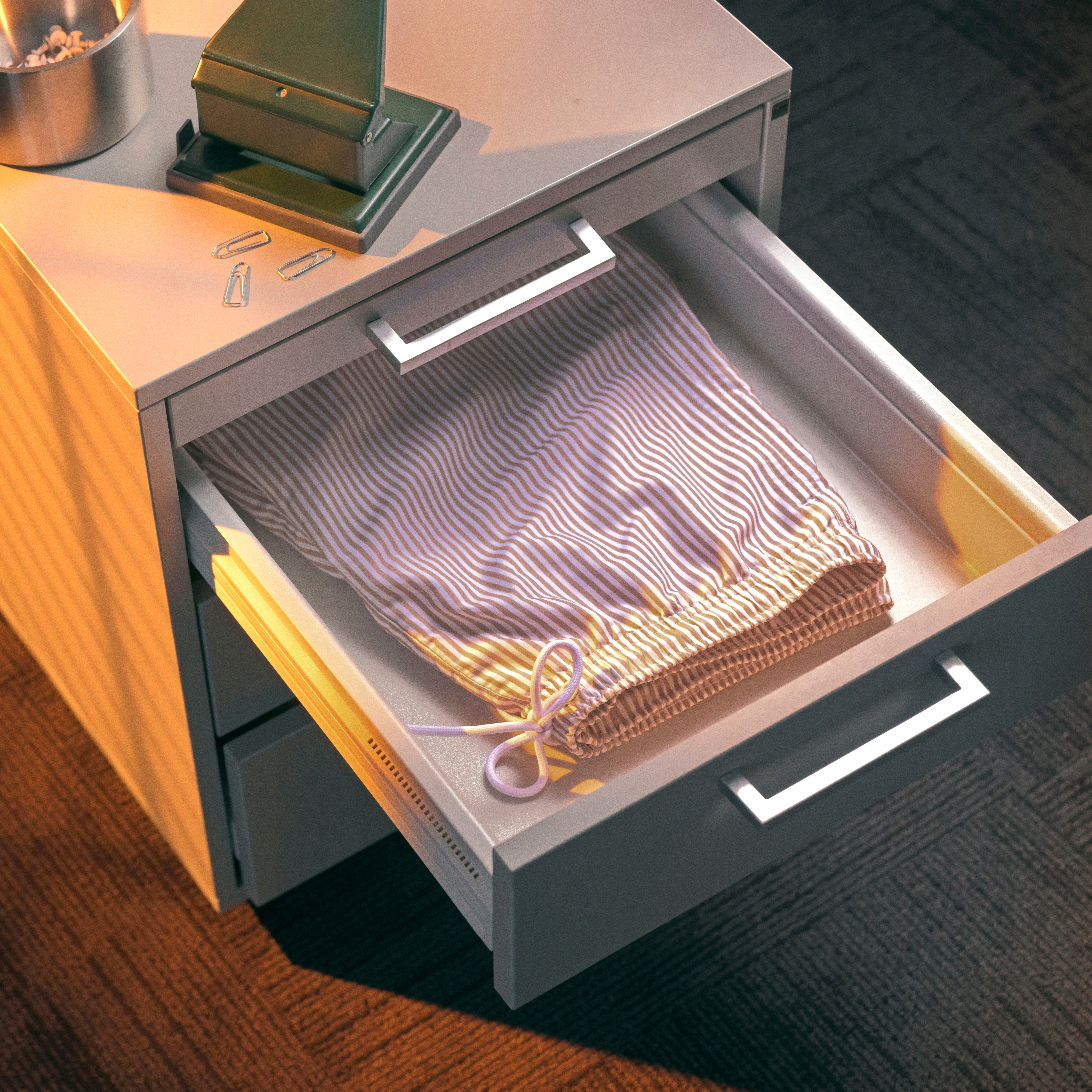 Striped Beige & White Swim Shorts - 5