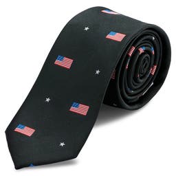 Zwarte Smalle Stropdas met Amerikaanse vlaggetjes