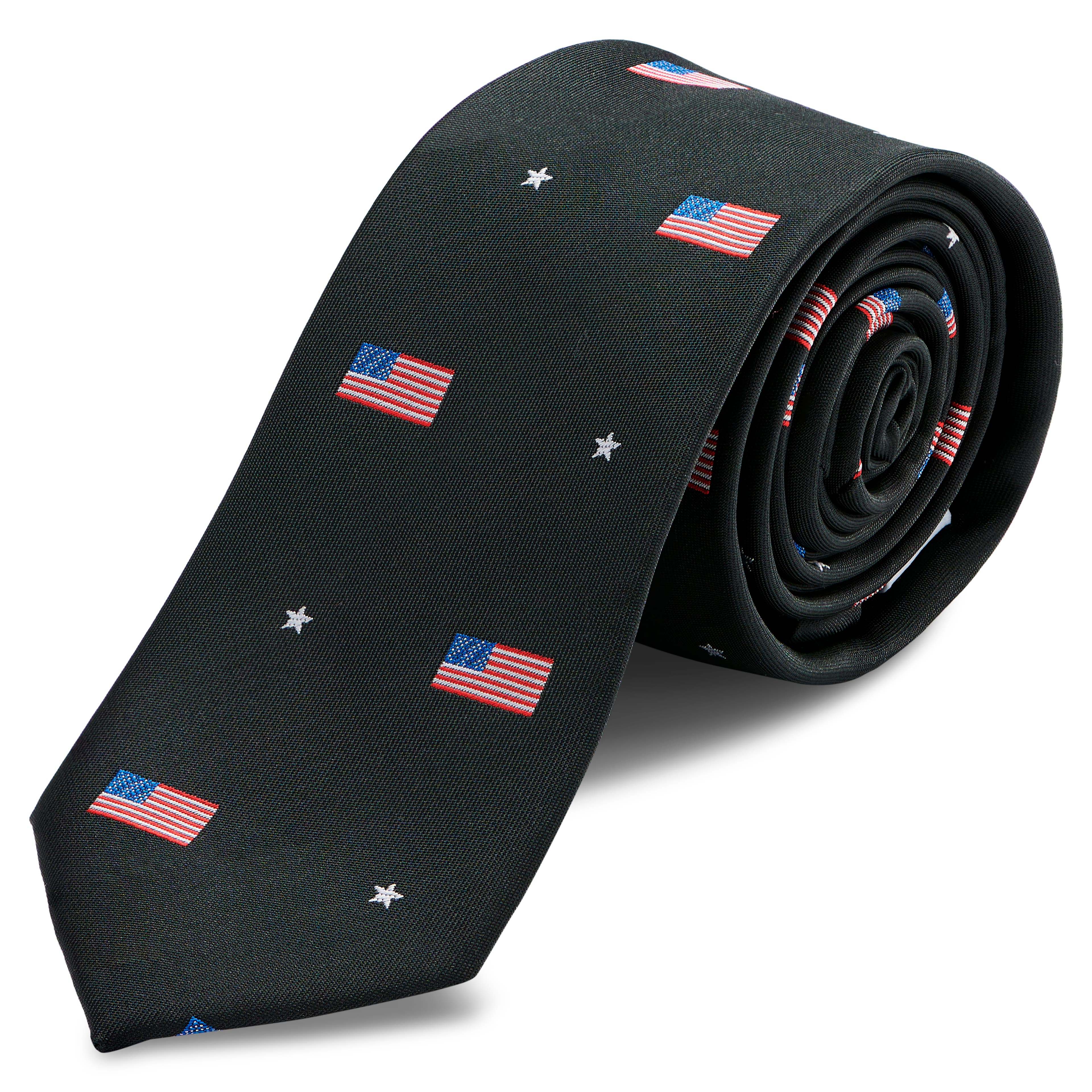 Schwarze Dünne Krawatte Mit Amerikanischen Flaggen