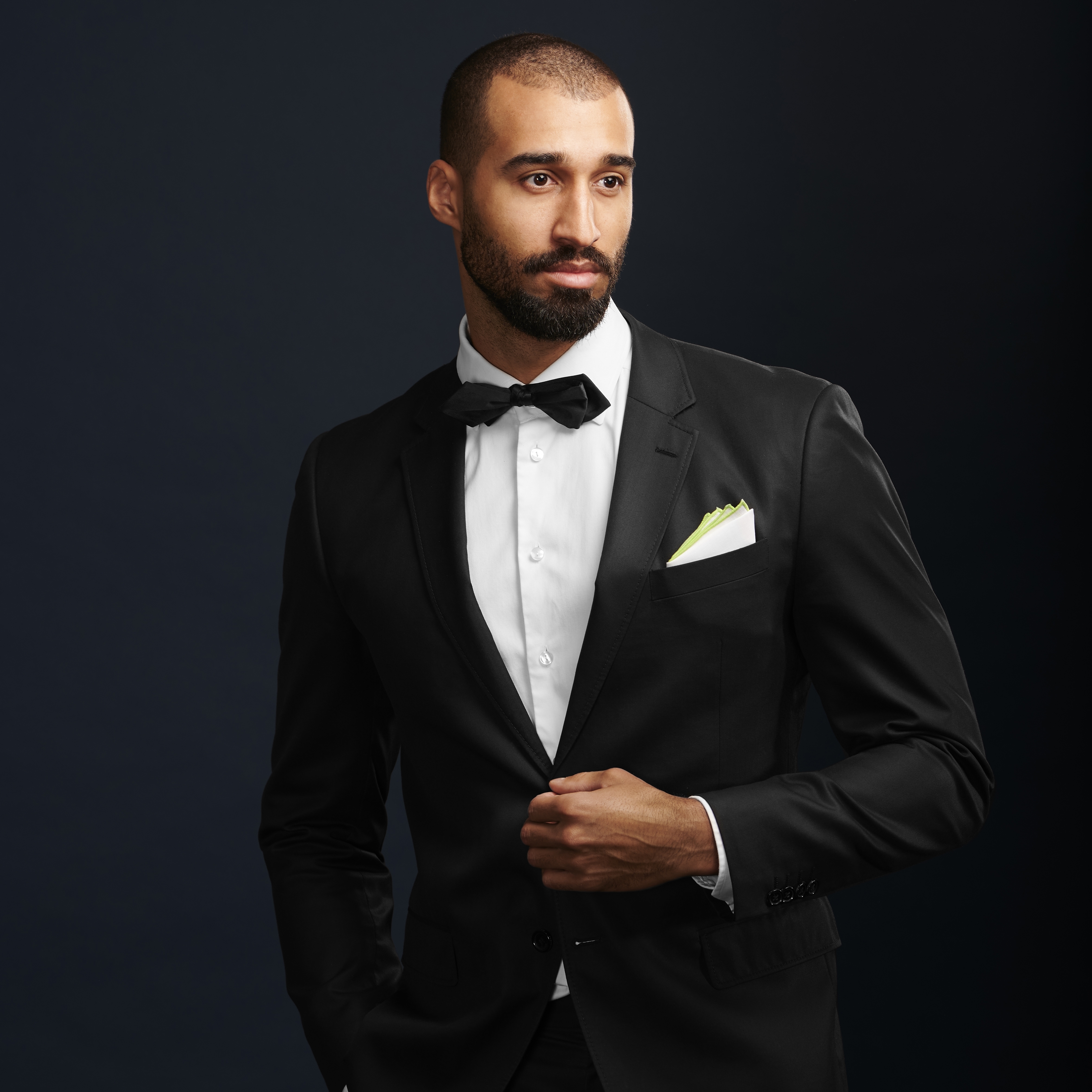 White Pocket Square with Lime Green Edges - 4