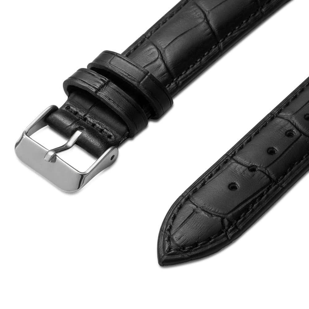 hover: 7/8" (22 mm) Crocodile-Embossed Black Leather Watch Strap with Silver-Tone Buckle – Quick Release hover: 7/8" (22 mm) Crocodile-Embossed Black Leather Watch Strap with Silver-Tone Buckle – Quick Release