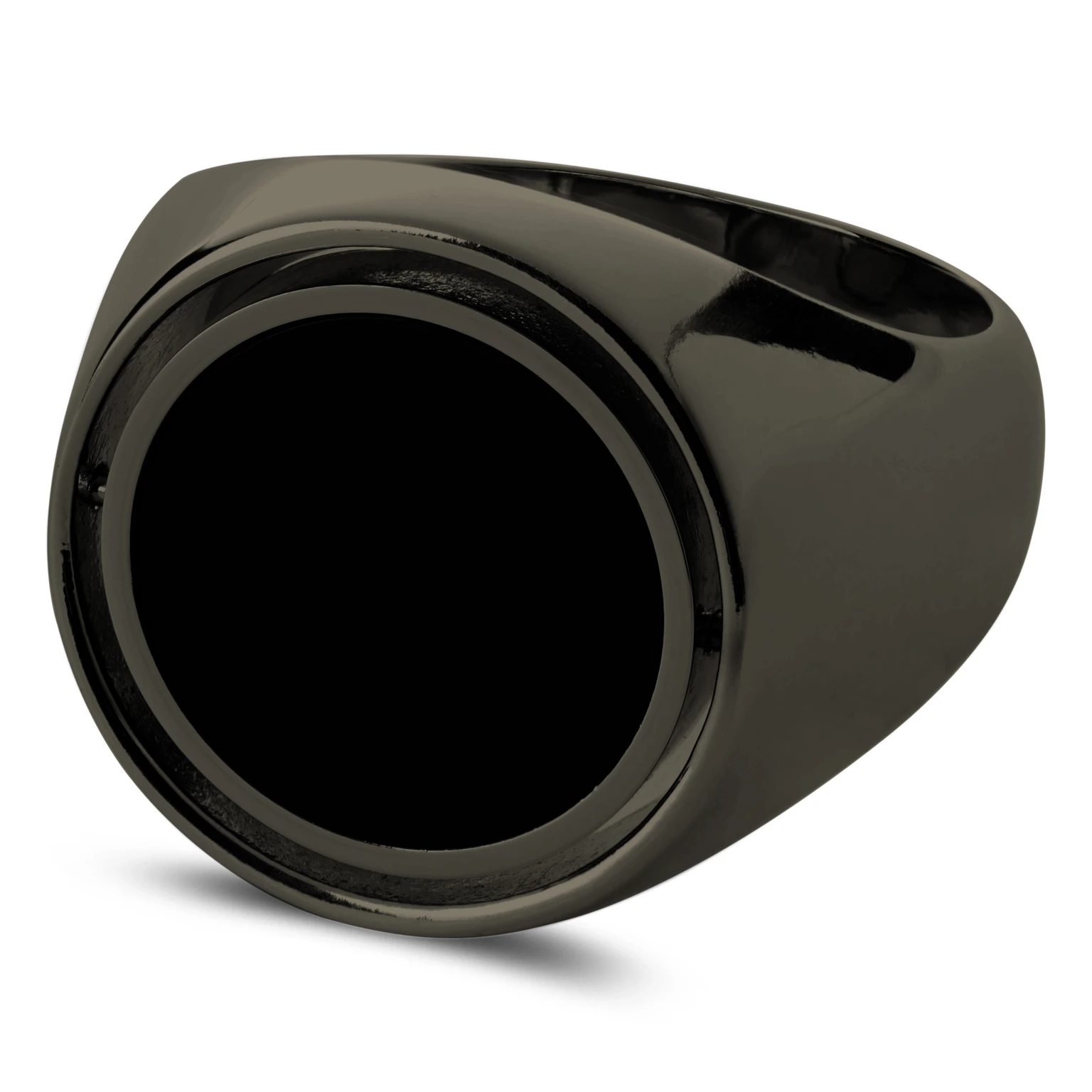 Makt | Rotating Gunmetal Black Stainless Steel And Black Onyx Signet Ring Makt | Rotating Gunmetal Black Stainless Steel And Black Onyx Signet Ring