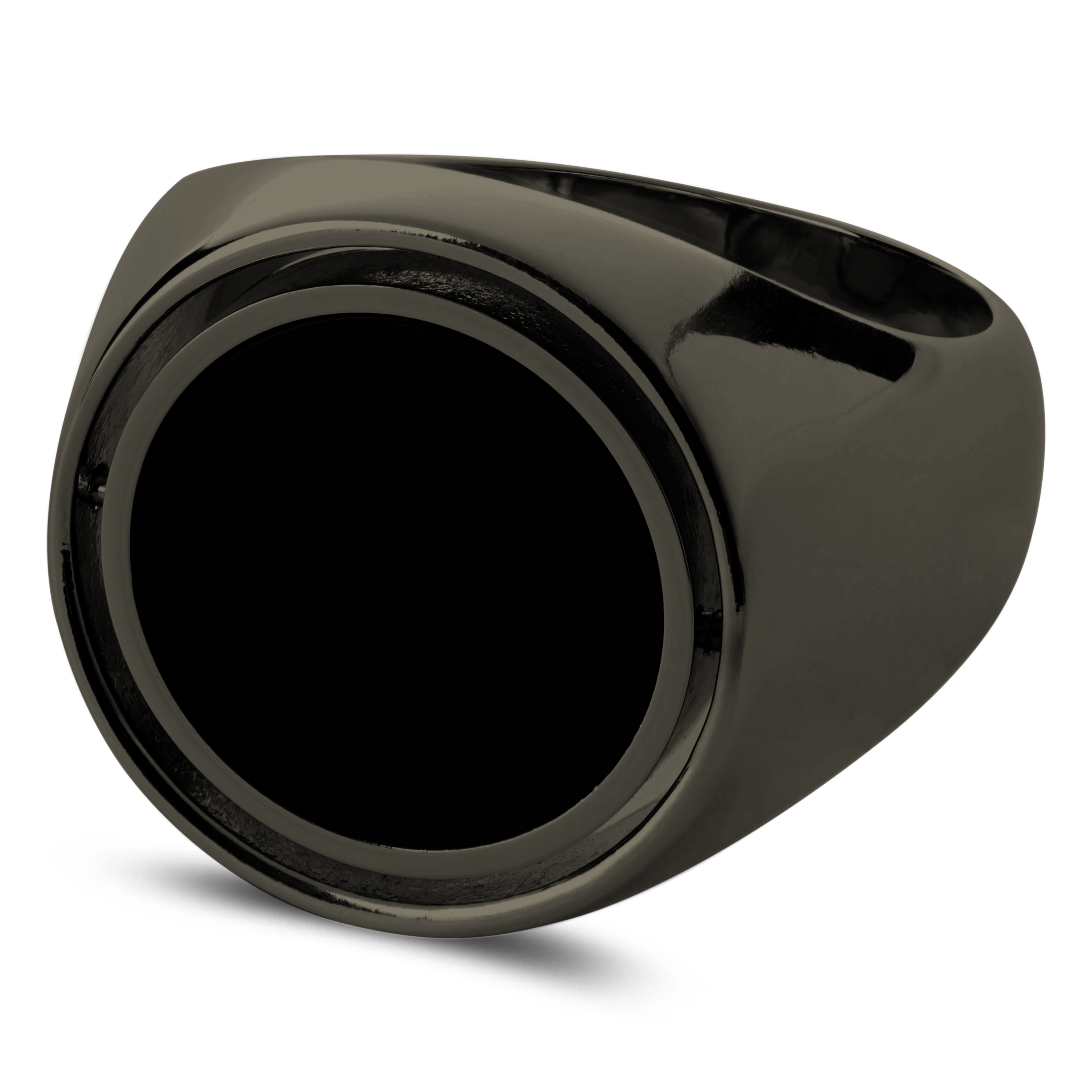 thumbnail image 2 of Men's Square Black Onyx Ring - Stainless Steel Silver Band, Hobby & Craft Theme, Sizes 7-12 2 of 5