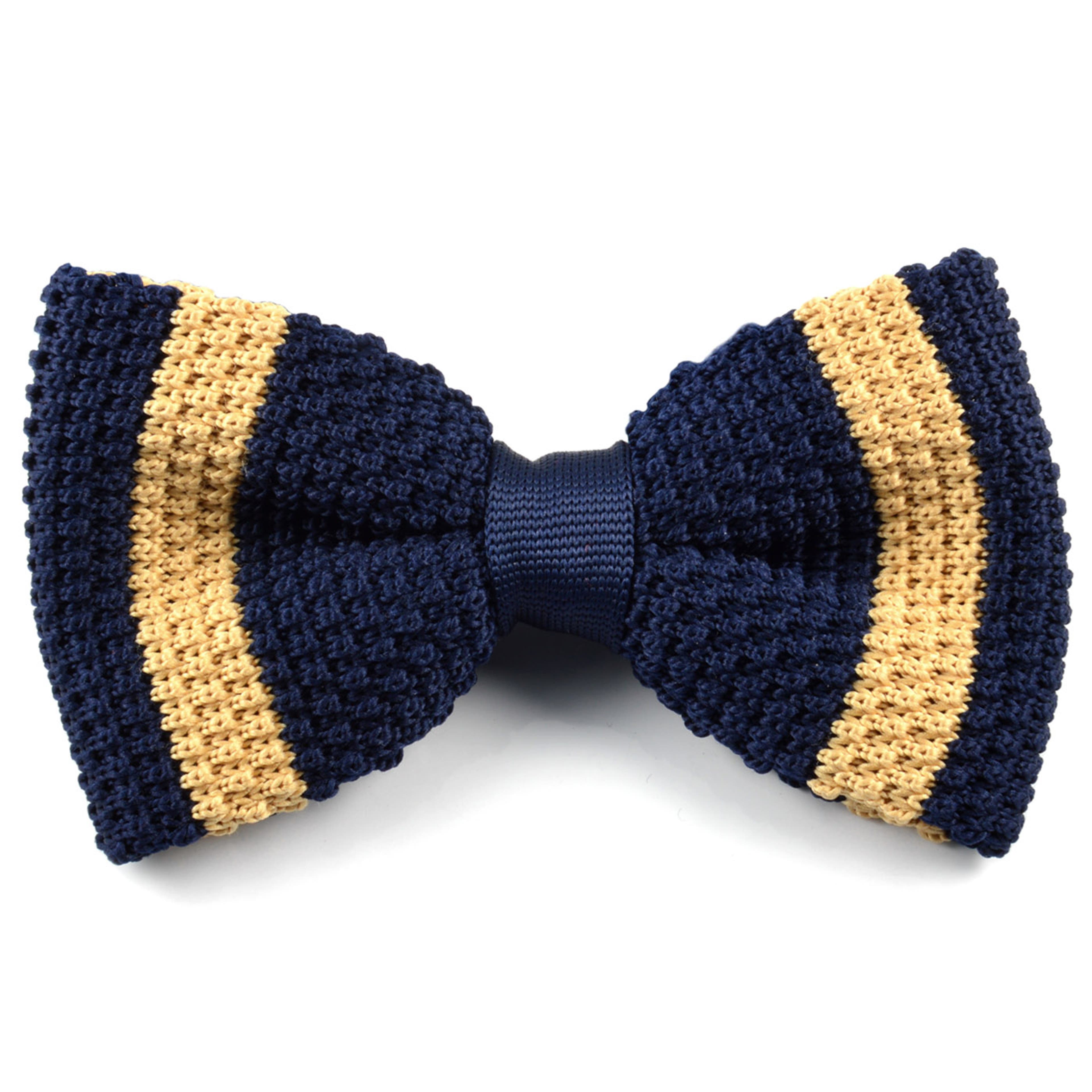 Navy Blue & Sand Striped Pre-Tied Bow Tie