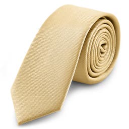 Cravatta skinny da 6 cm color champagne con motivo gros-grain