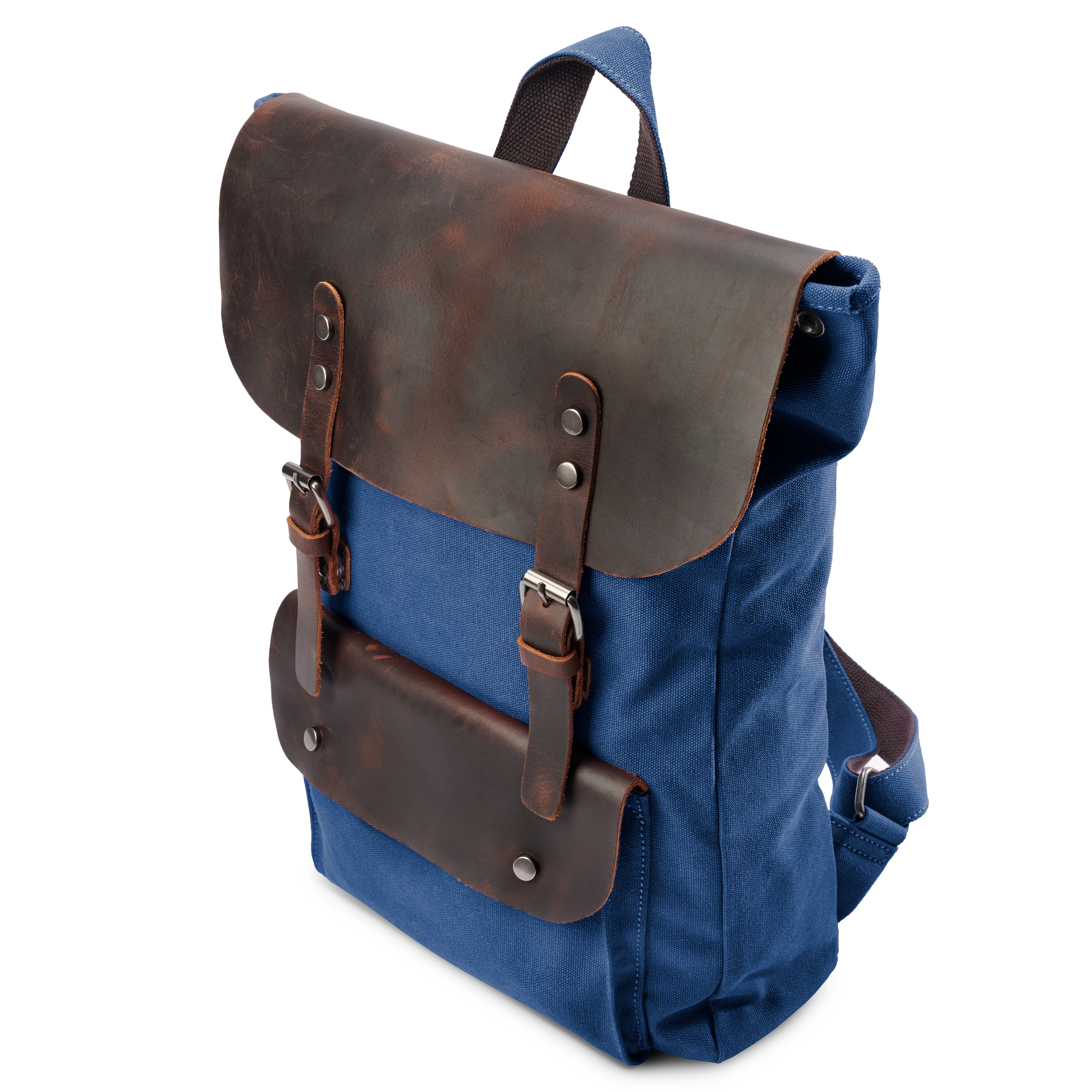 Marineblauer Rucksack aus Leder und Canvas im Vintage-Stil - 3