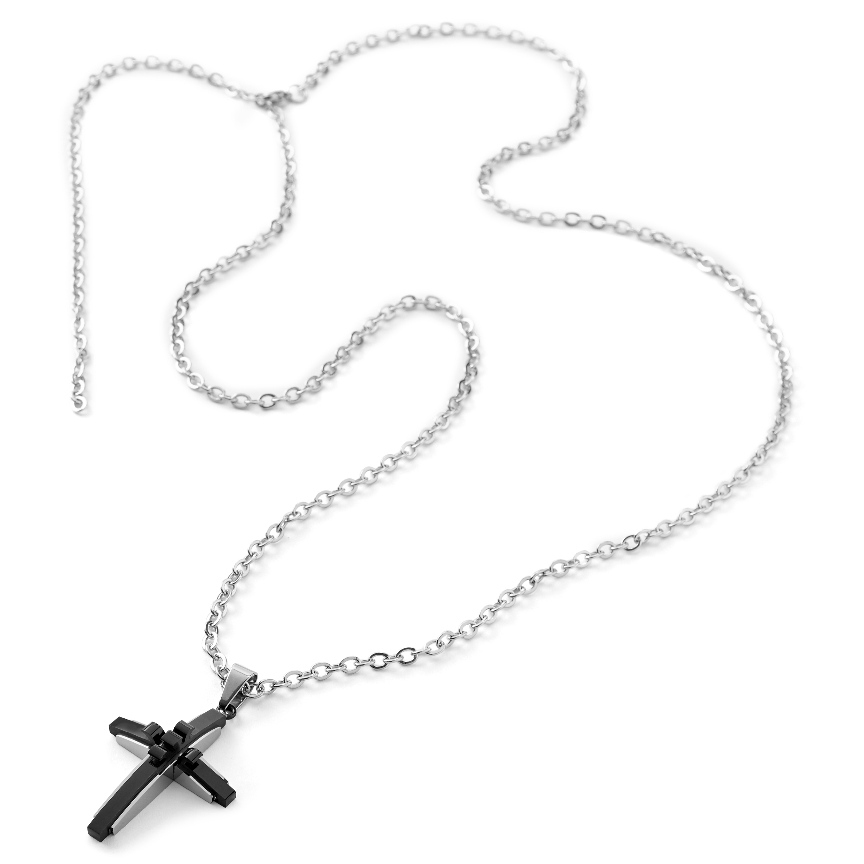 Collier à croix profilée noire et acier - 3