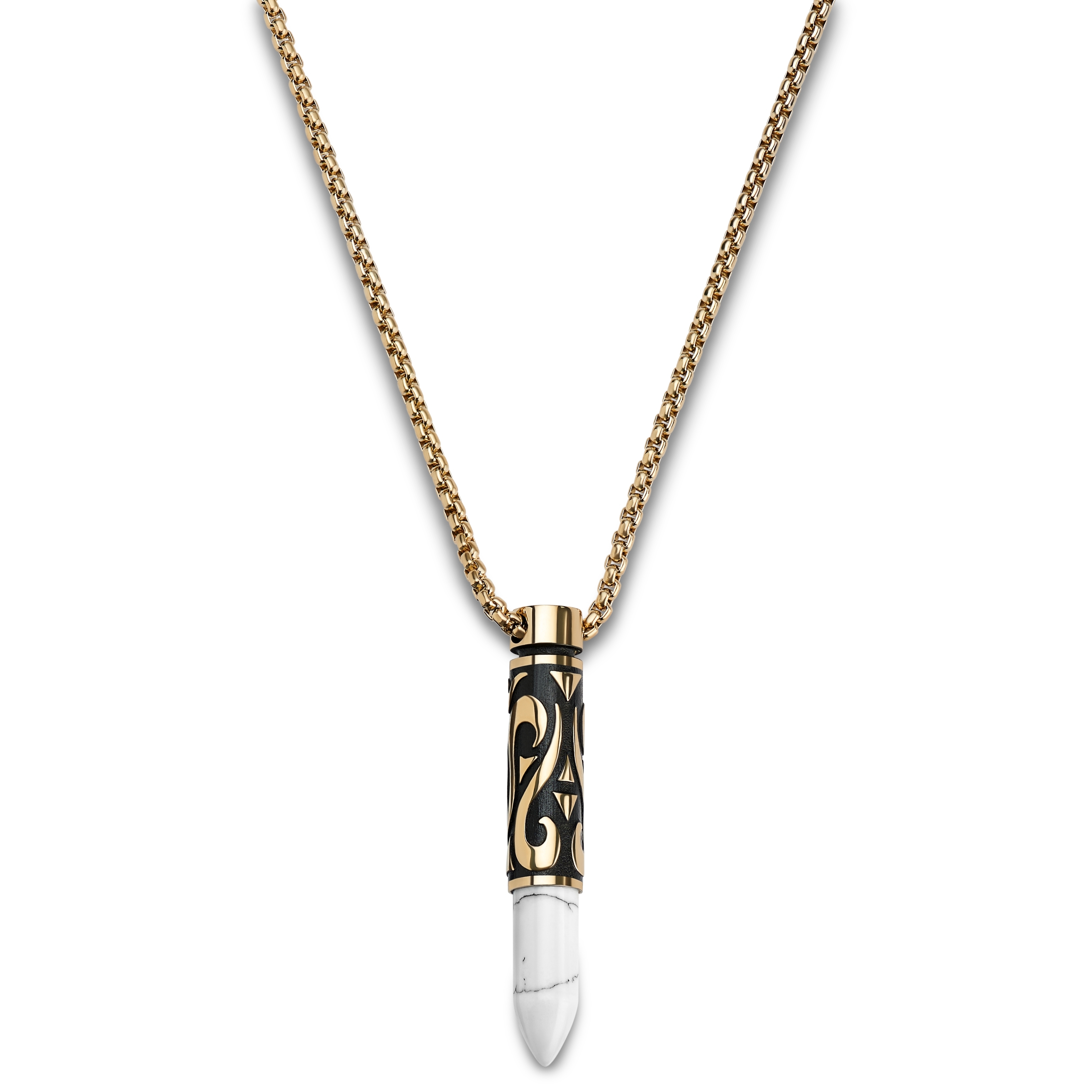 Rico | Колие с висулка куршум от златиста стомана и бял хаулит - 2