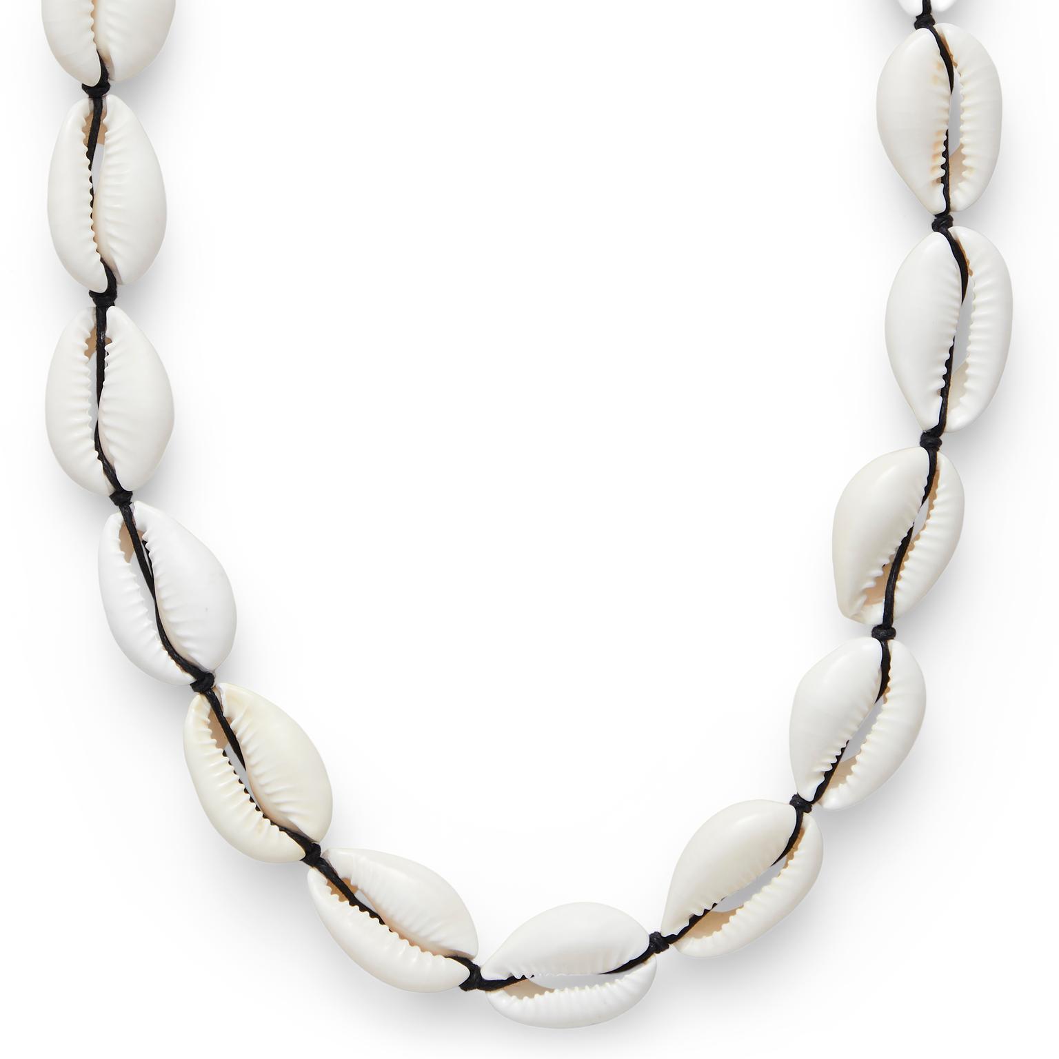 Cowrie | Collier coquillages Reef avec cordon noir Cowrie | Collier coquillages Reef avec cordon noir