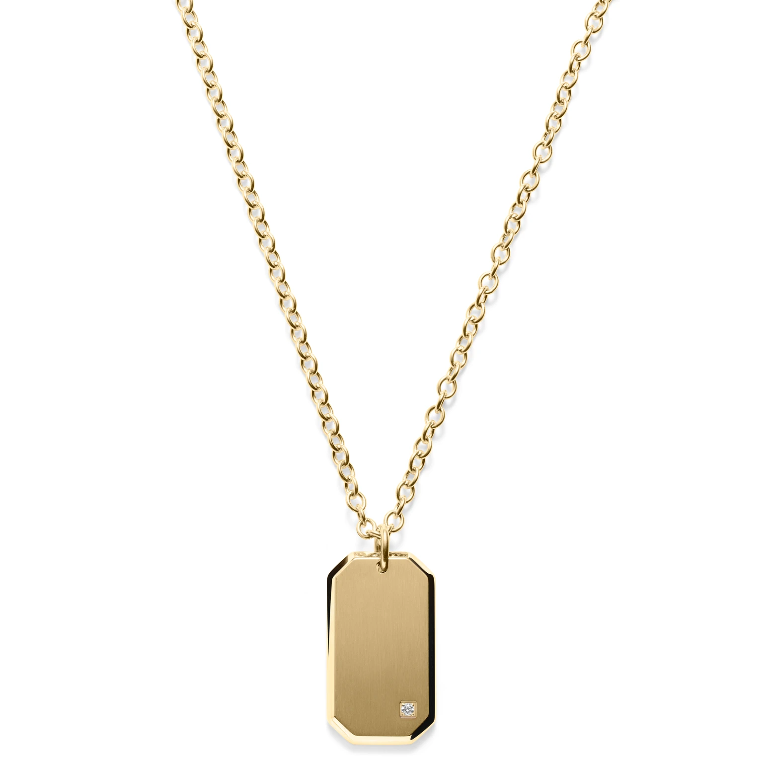 Colar Dourado com Zirconia com Placa de Identificação Colar Dourado com Zirconia com Placa de Identificação