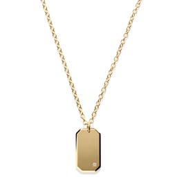 Gold-Tone & Zirconia-Studded ID Dog Tag Cable Chain Necklace
