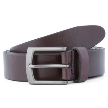Cinturón de piel clásico marrón oscuro y gris
