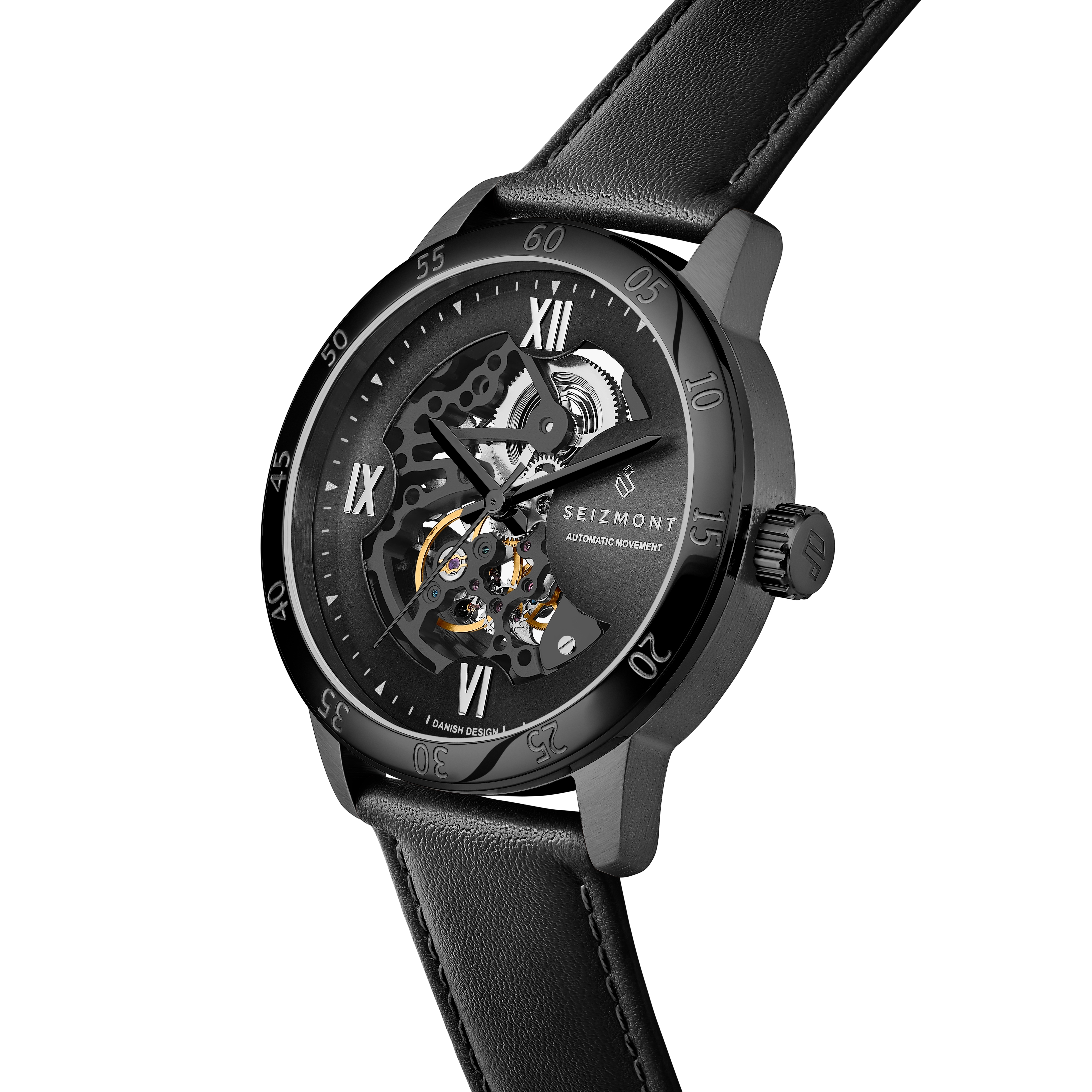 Dante II |  Montre squelette en acier inoxydable noir avec bracelet en cuir - 5