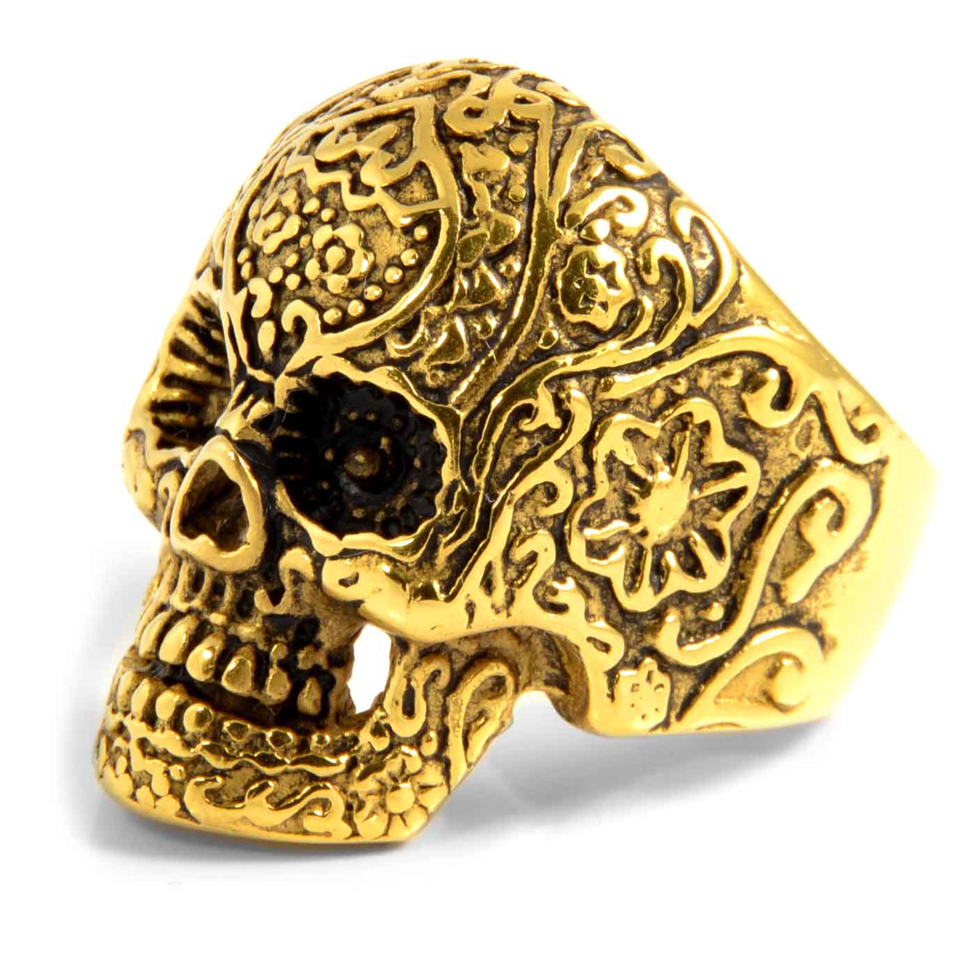 Gold-Tone & Black Stainless Steel Skeleton Skull Ring