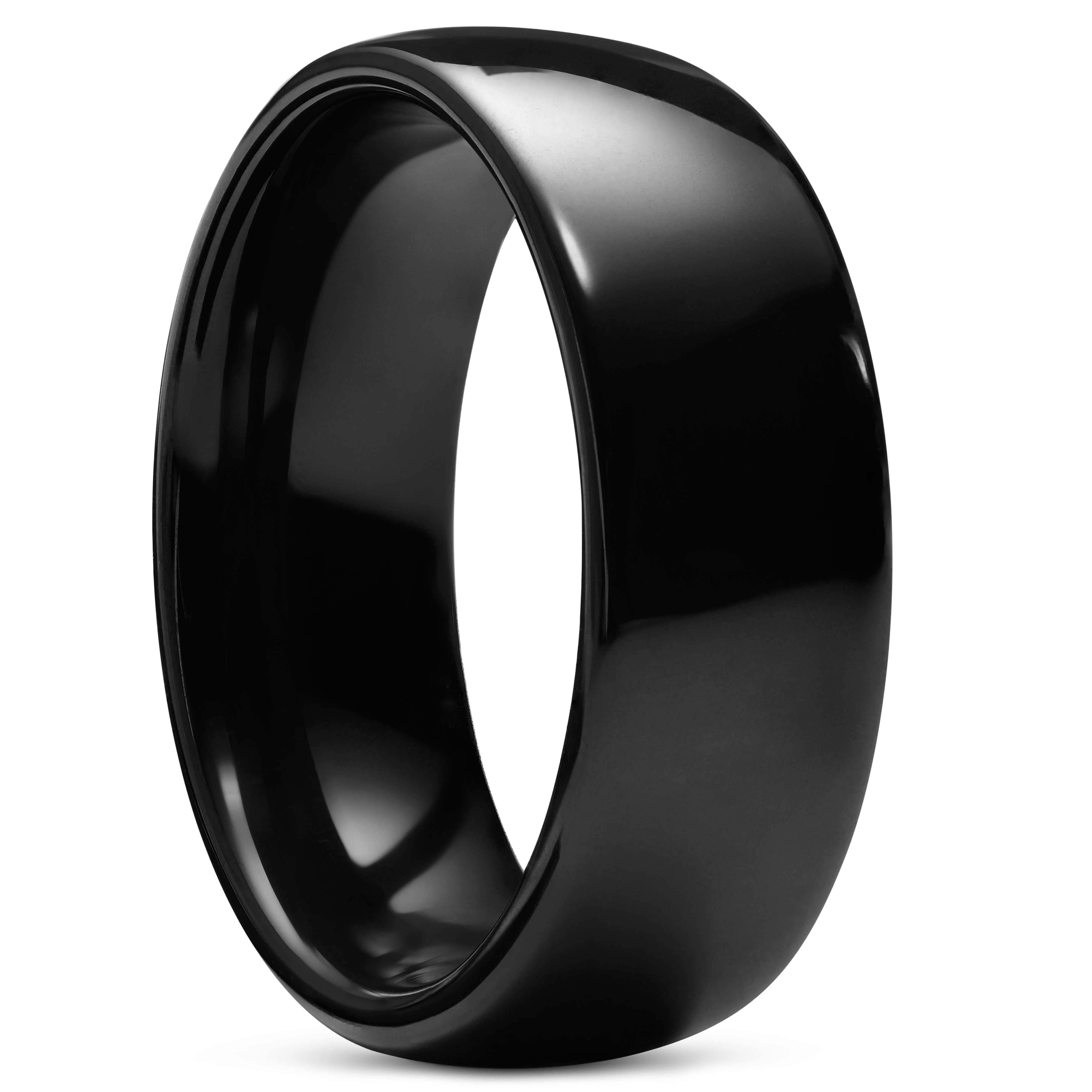 Black Ceramic Men's Wedding or Engagement Ring - 8mm Width