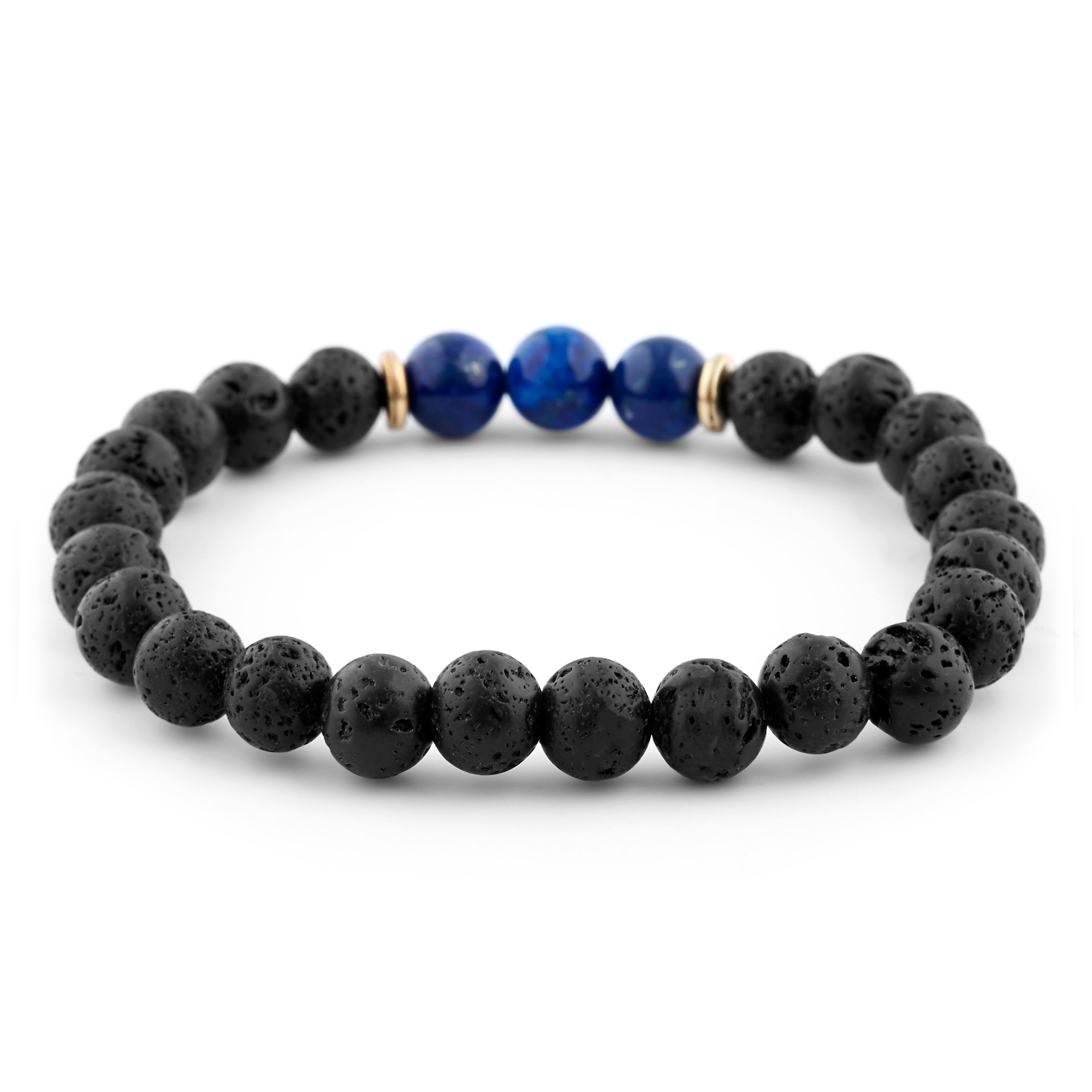 Blue Lapis Lazuli & Black Lava Rock Bracelet - 2