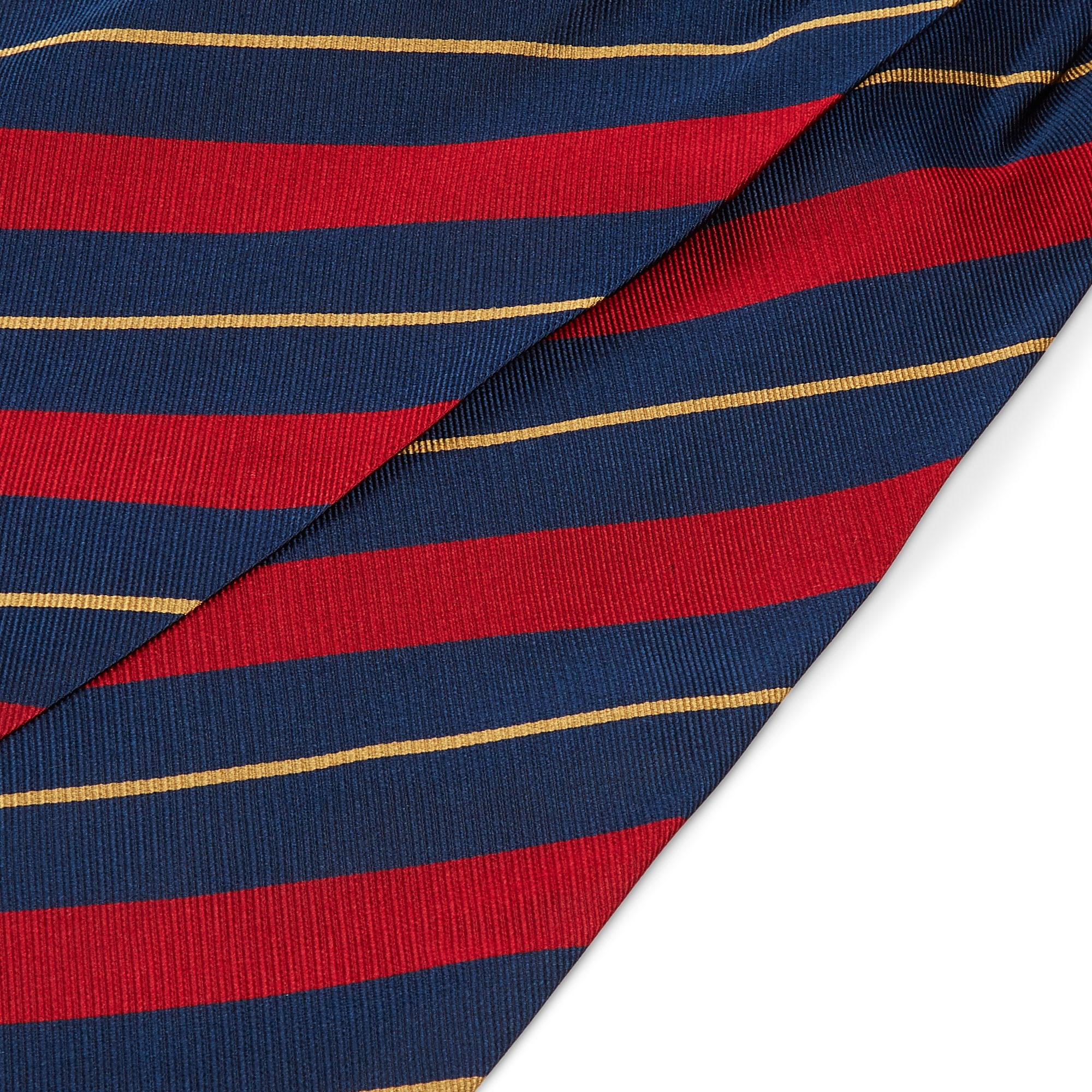 Gestreepte Rood & Marineblauwe Zijden Sjaaldas met Dunne Goudkleurige Accenten - 2