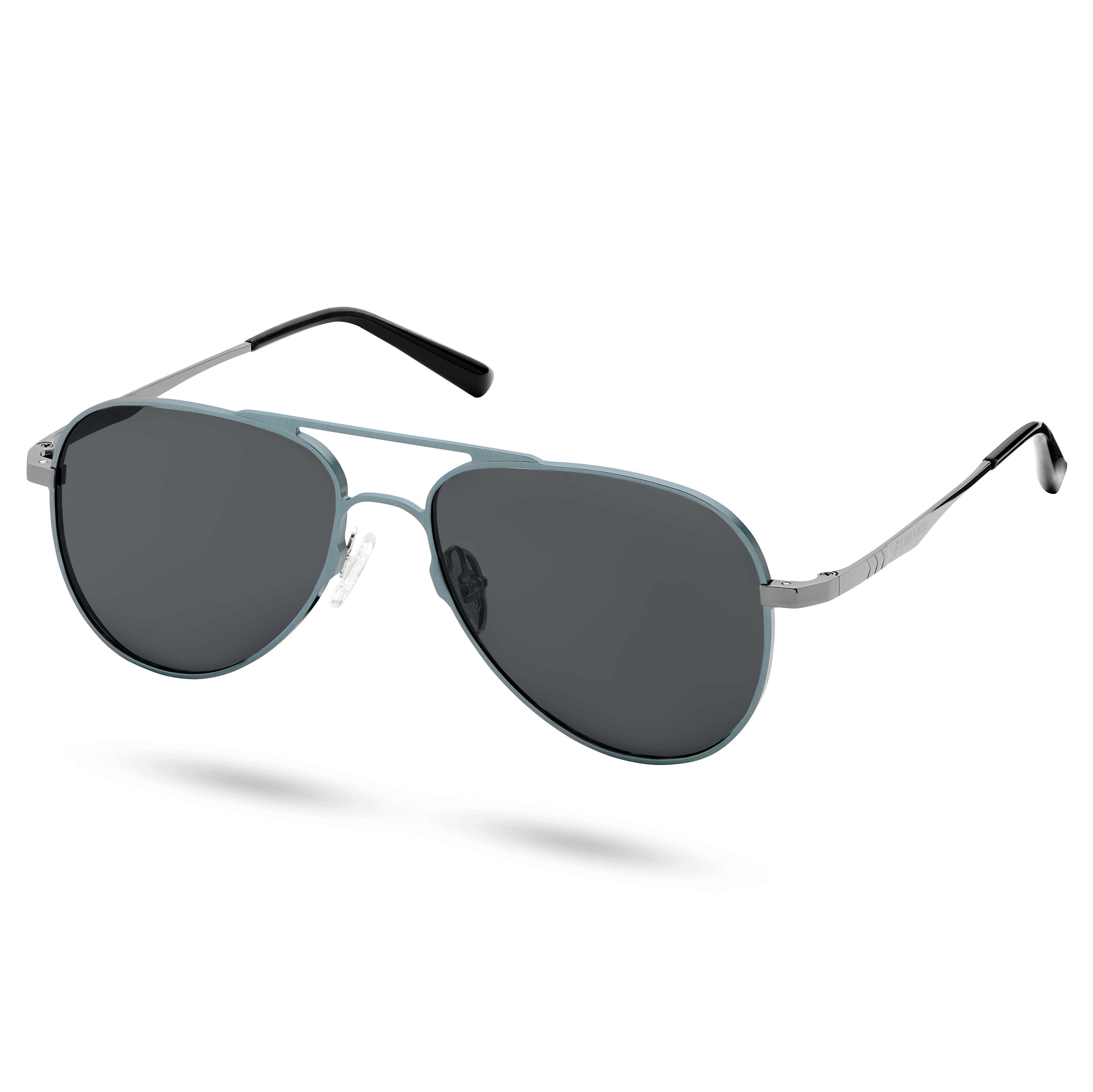 Gunmetal Grey Polarised Titanium Aviator Sunglasses
