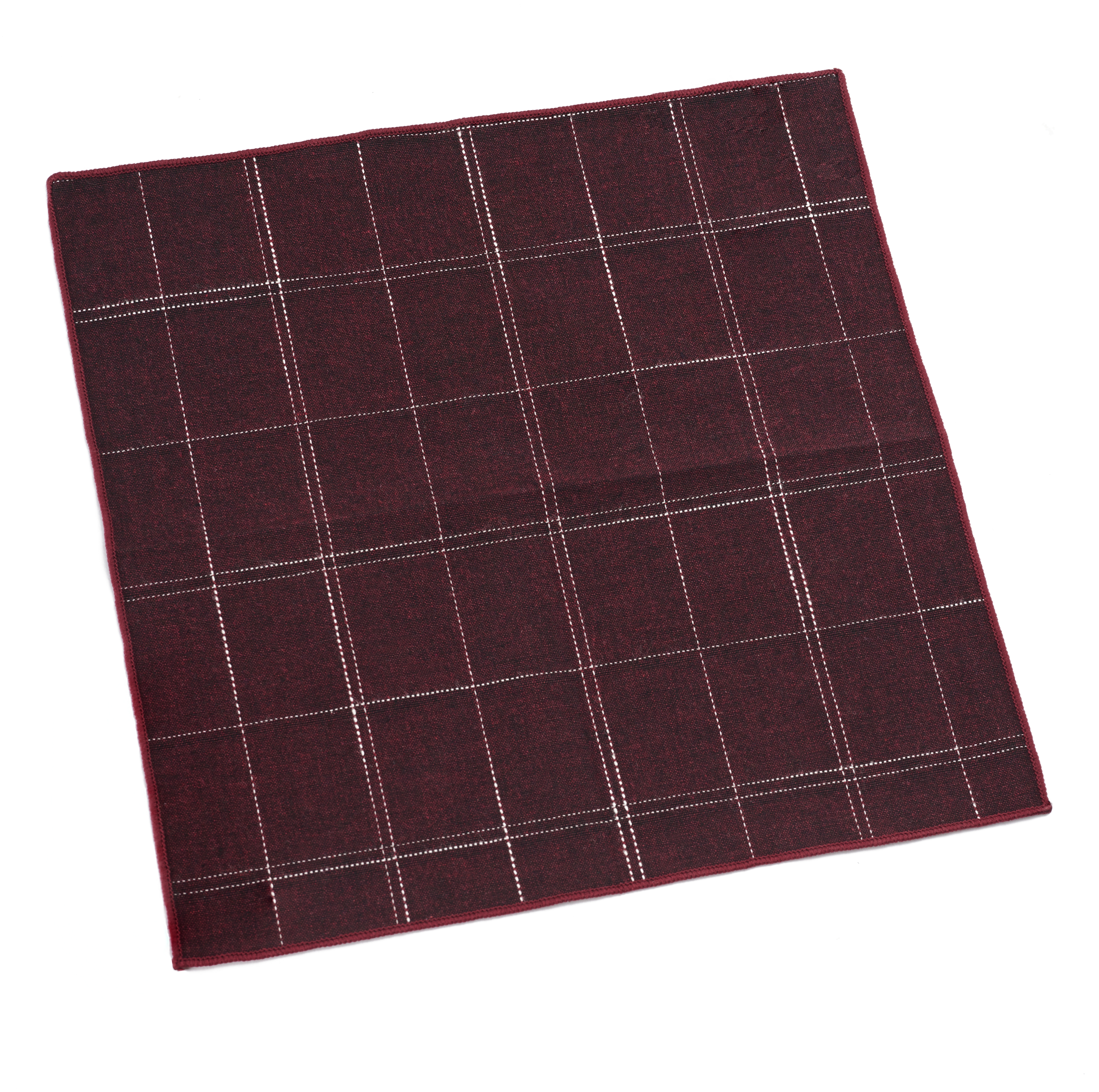 Burgundy & White Stitched Cotton Pocket Square - 4