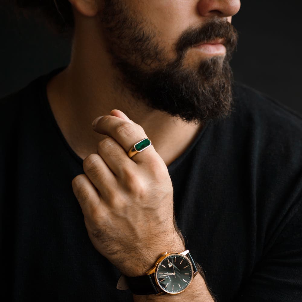 hover: Orisun | Gold-Tone African Jade Signet Ring hover: Orisun | Gold-Tone African Jade Signet Ring