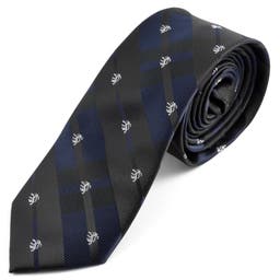 Black, Dark Blue & White Patterned Polyester Tie