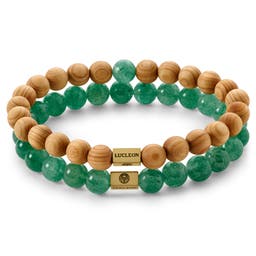 Set de bracelets en cristal de Quartz Fraise Vert et bois