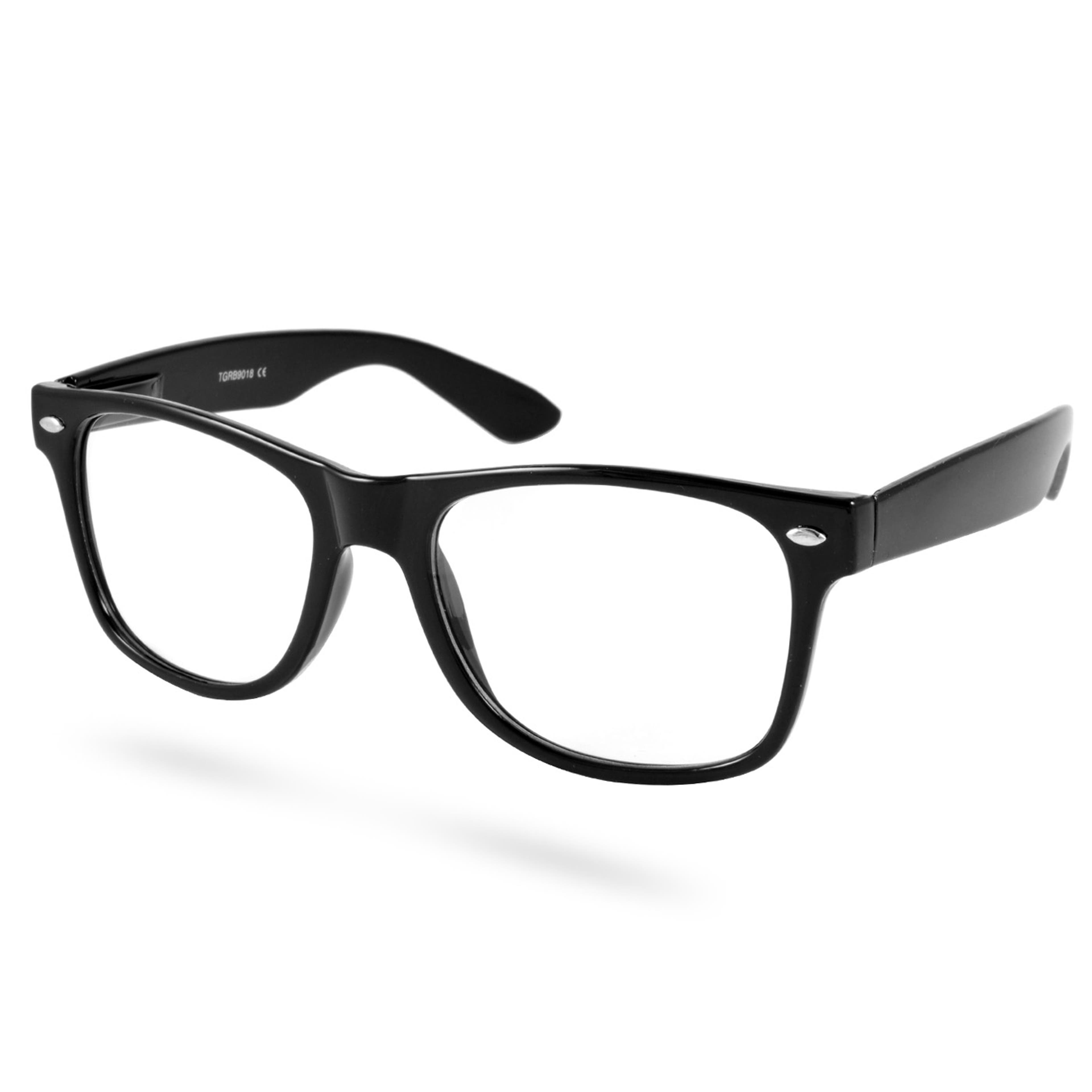 Retró fekete keretes, átlátszó lencsés szemüveg