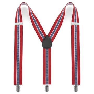 Currant Red, White & Light Blue Stitched Pattern Suspenders Currant Red, White & Light Blue Stitched Pattern Suspenders