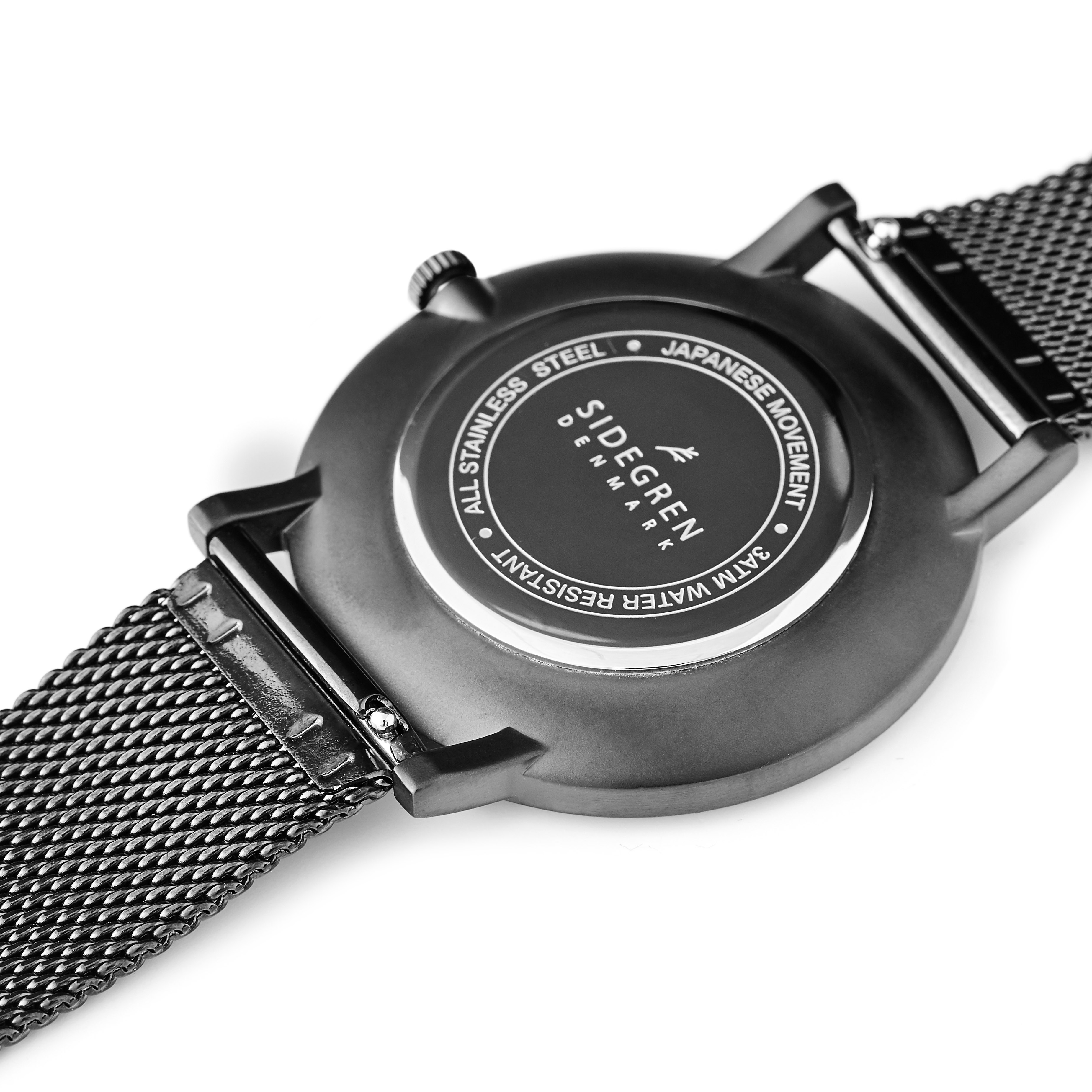 Kevil | Dark Grey Stainless Steel Slim Dress Watch With Black Dial & Gold-Tone Hands - 5