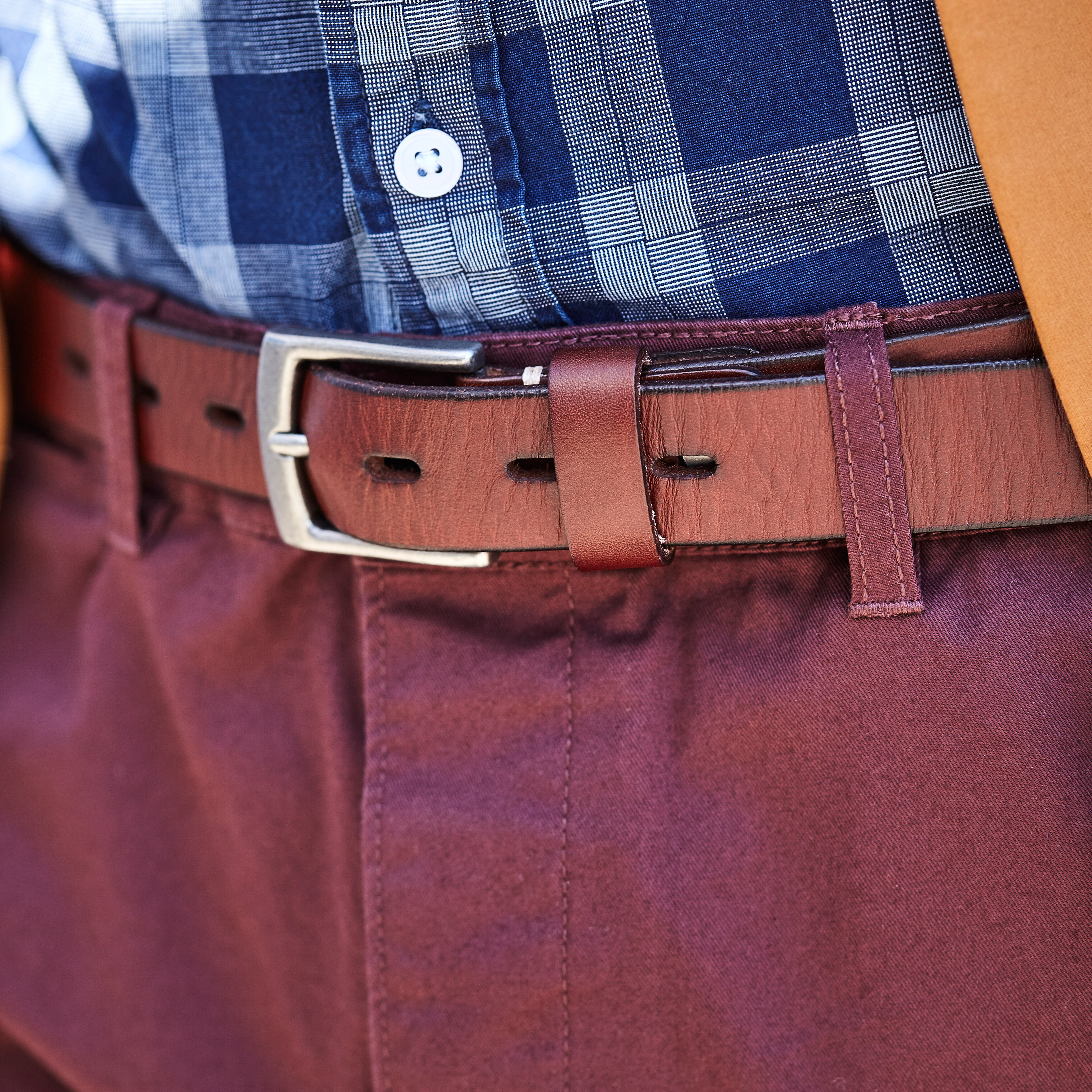 Smalt Mahognybrun Rawhide Läderbälte - 4