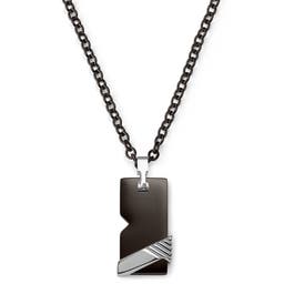 Black & Silver-Tone Stainless Steel Dog Tag Cable Chain Necklace