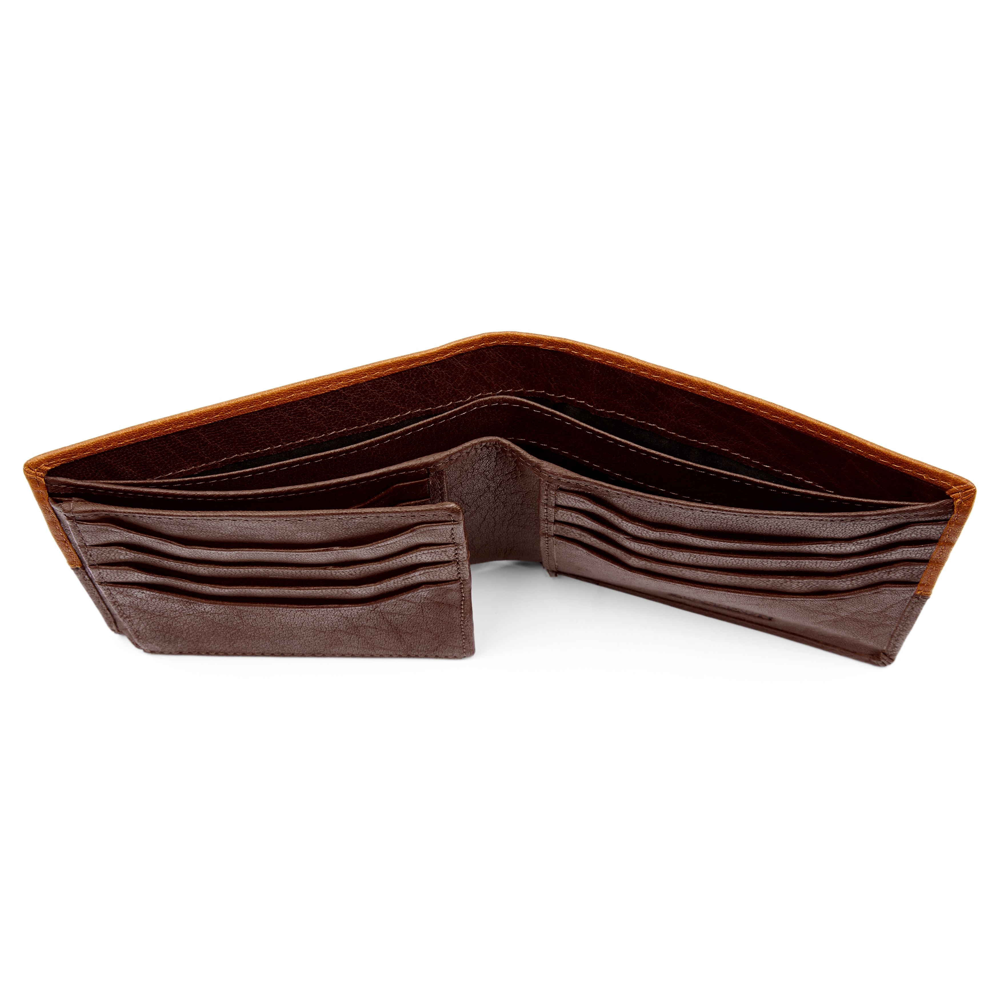 Cartera de cuero marrón y canela con costuras Oxford - 6