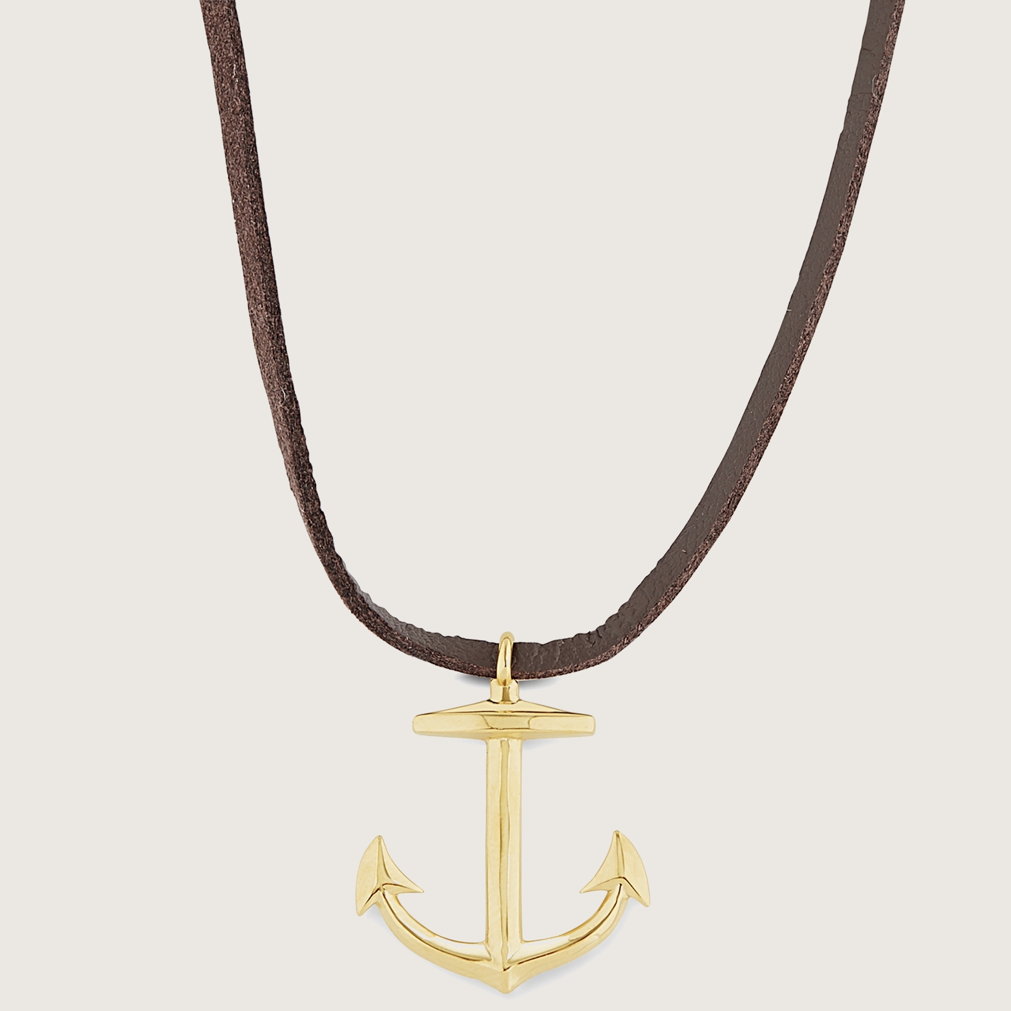 Brown Leather With Gold-Tone Anchor Necklace | In stock! | Lucleon