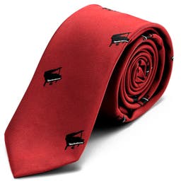Vínově červená úzká kravata s piany