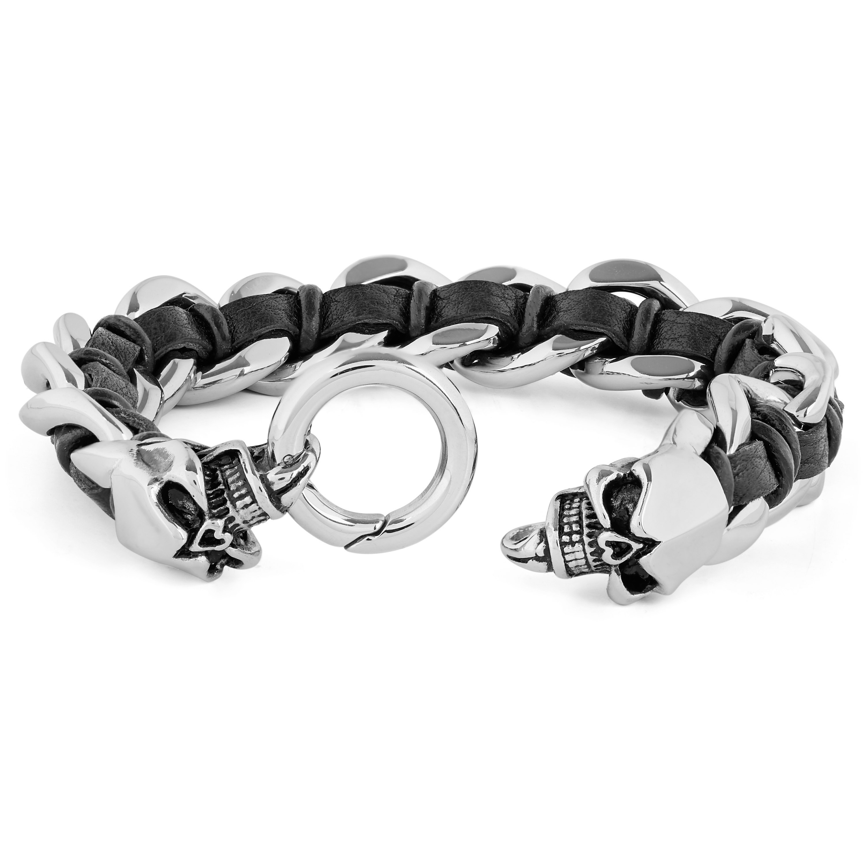 Woven Leather Chain & Skull Bracelet - 3