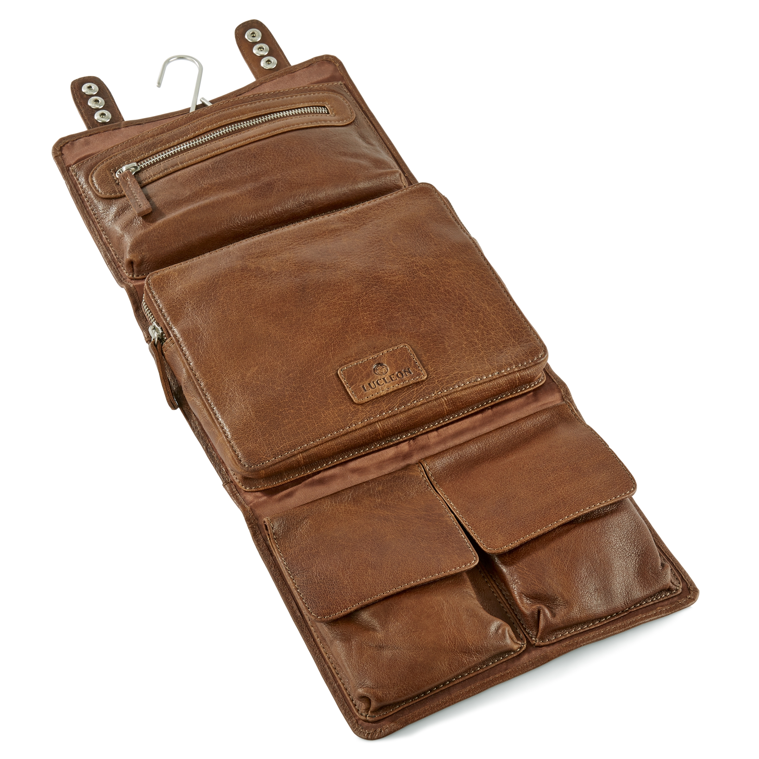 California závěsná světle hnědá kožená kosmetická taška - 5