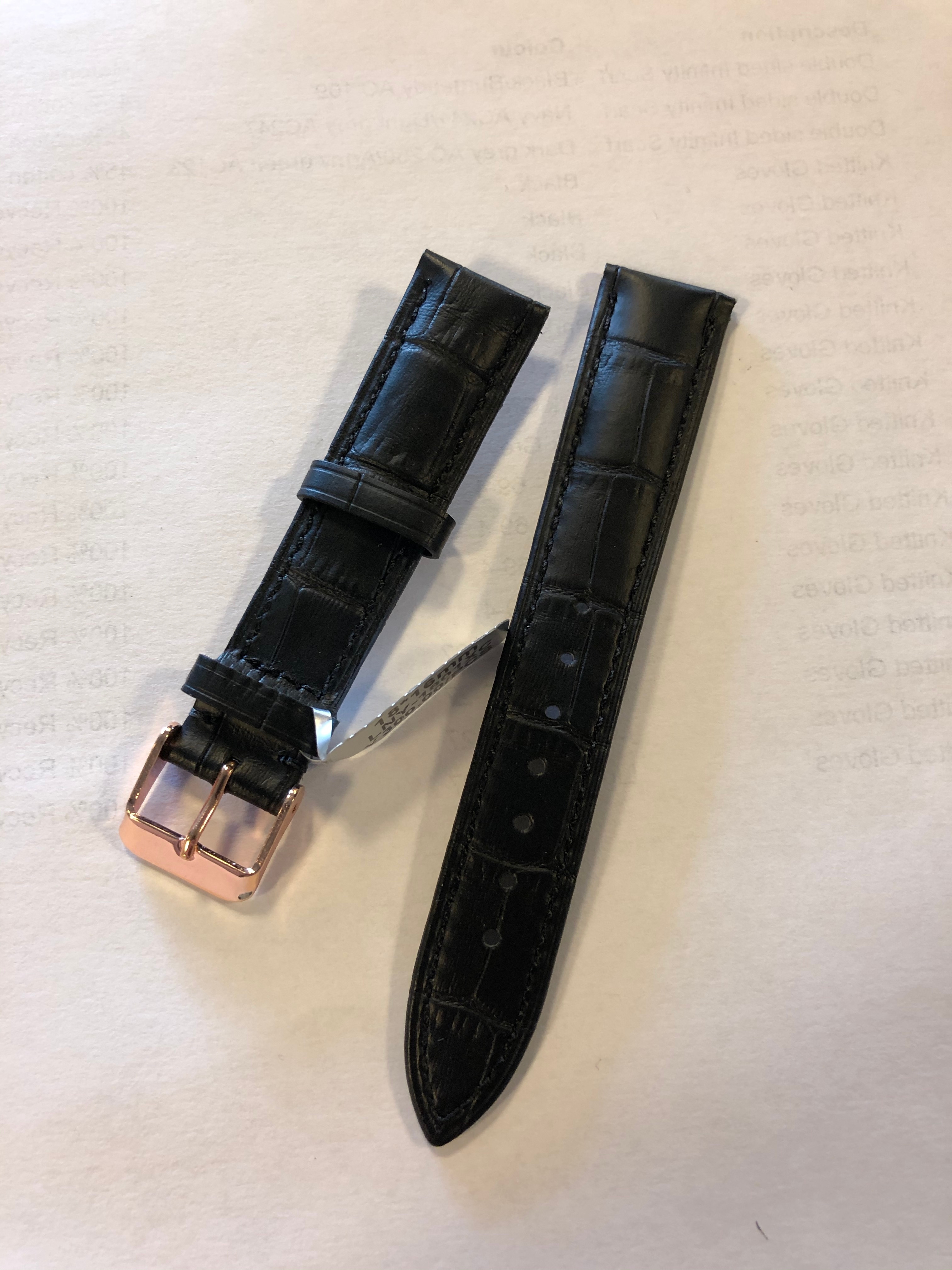 もねたん 18mm Crocodile-Embossed Black Leather Watch Strap with Gold